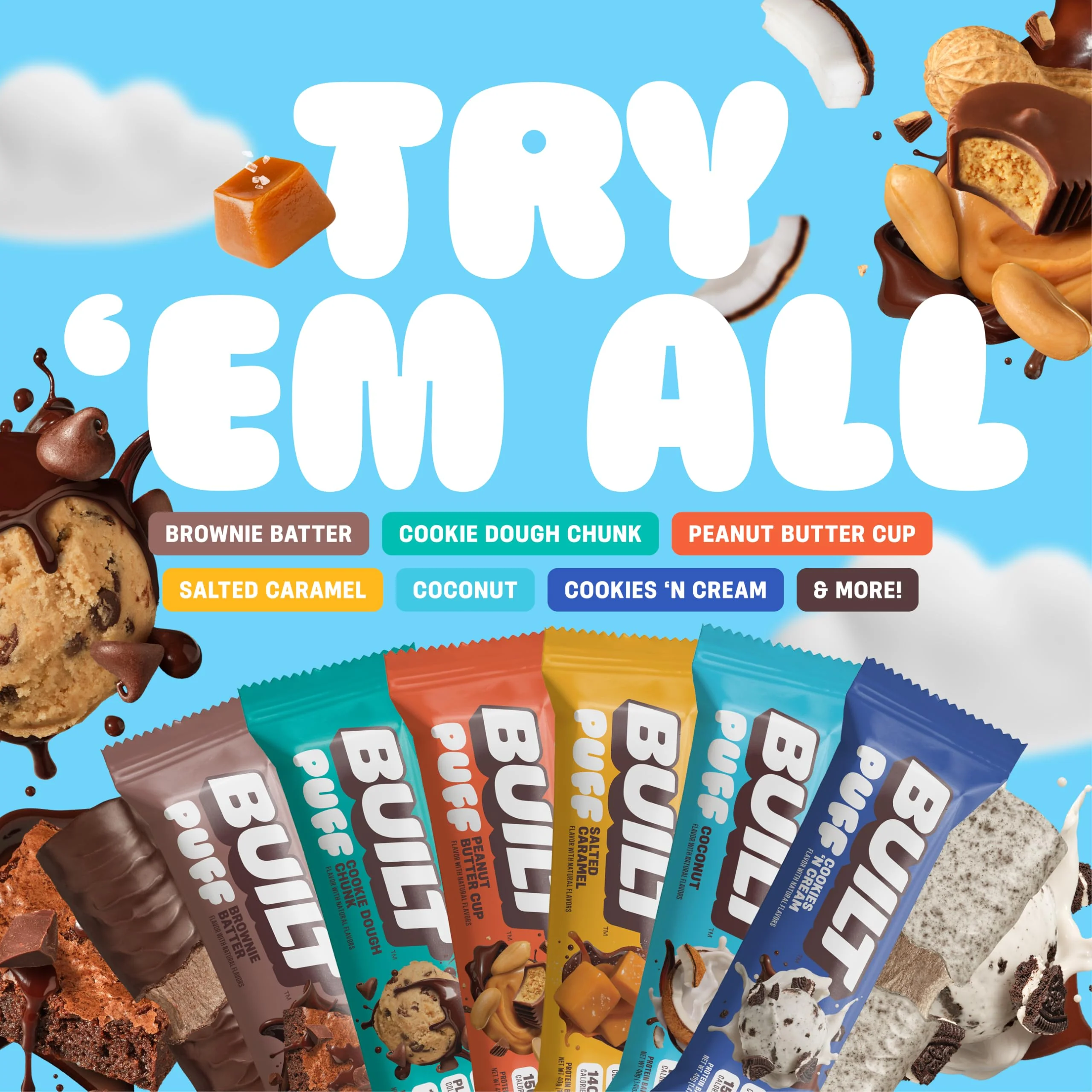 Built Bar 12 Pack High Protein and Energy Bars - Low Carb, Low Calorie, Low Sugar - Covered in 100% Real Chocolate - Delicious, Healthy Snack - (Cookie Dough Chunk Puff) - Image 7