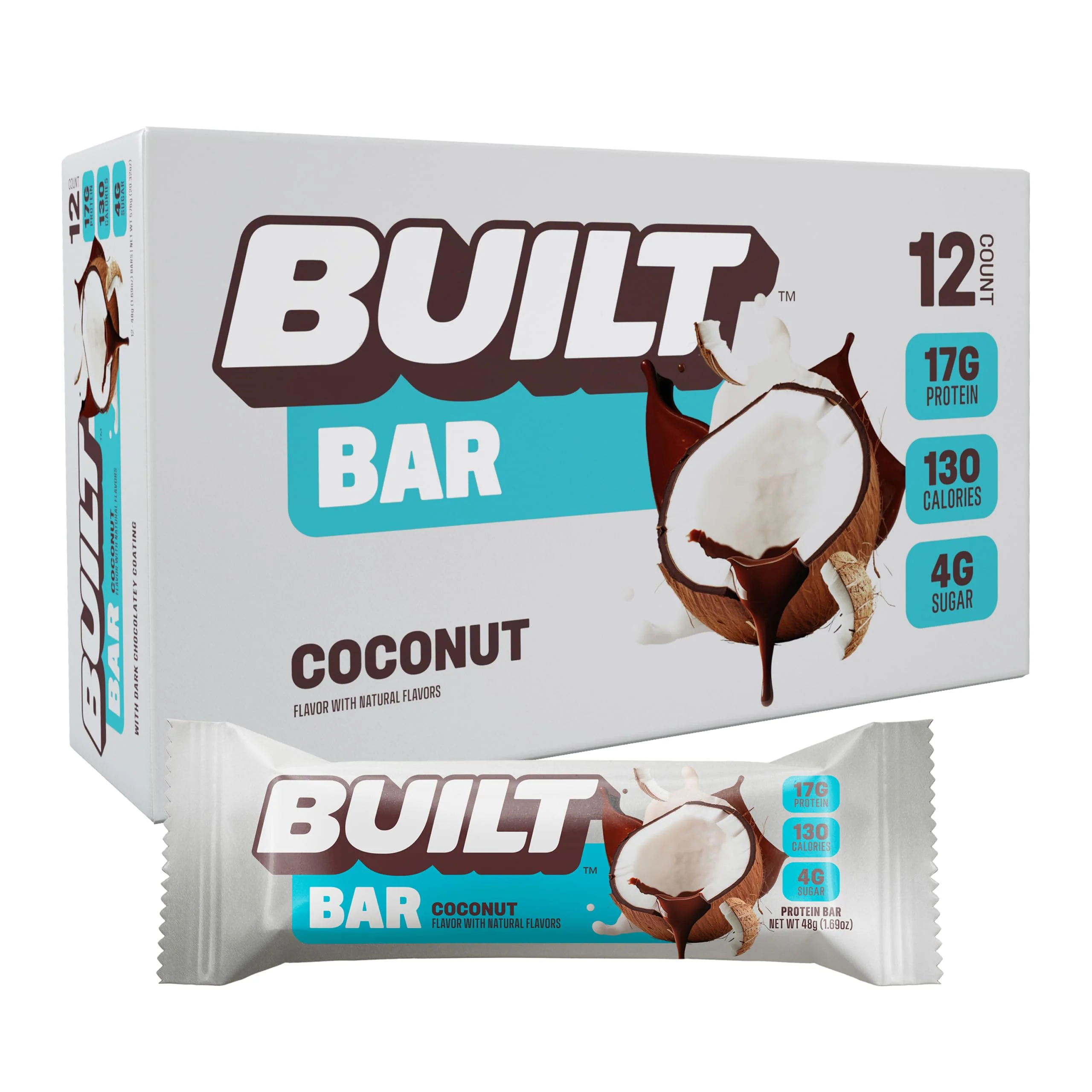 Built Bar, Protein Bars, 17g Protein Snacks, On-The-Go Bars with only 130 Calories & 4g Sugar, Coconut, 12 Count - Image 2