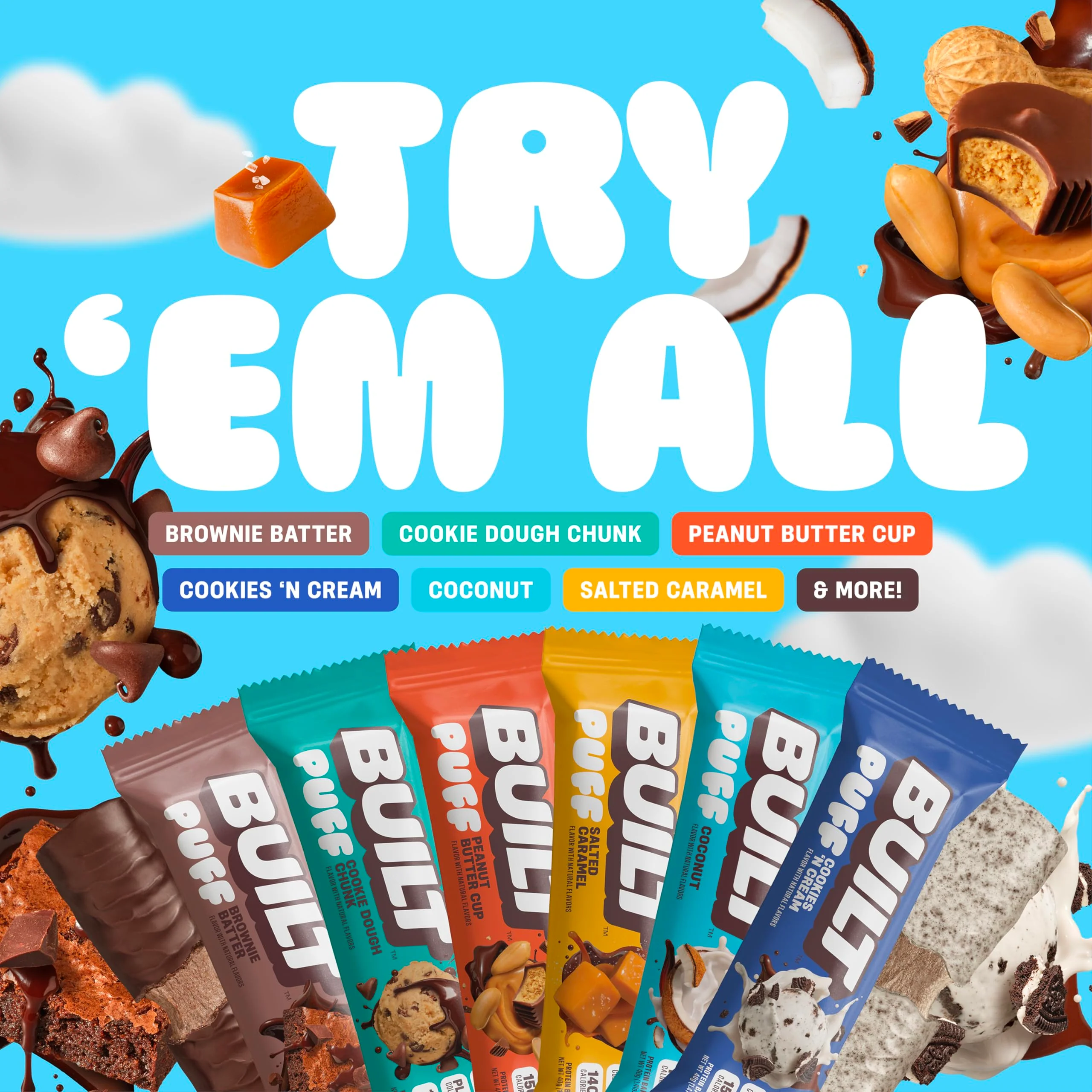 BUILT Bar Puff Protein Bars - Brownie Batter - 17g Protein Snack Bars with Collagen - Calorie Conscious & Gluten Free - 12 Count - Image 3