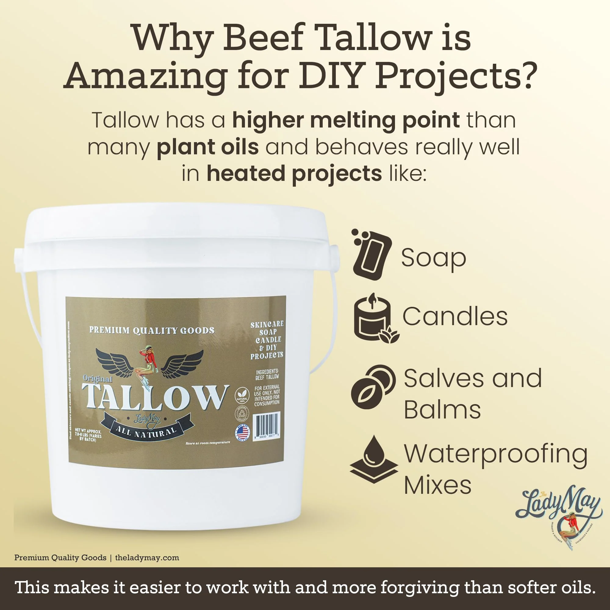 Bulk Grass-Fed Beef Tallow for Soap, Skincare & Candles | 2,8,16 lbs | Maker-Proven Quality - Image 2
