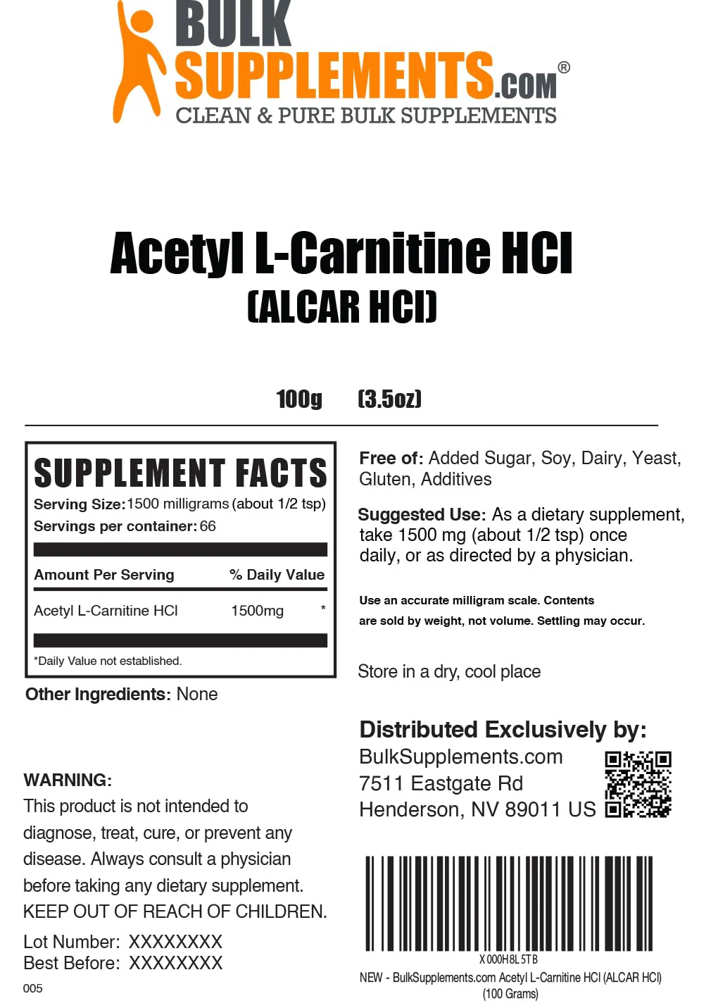 BulkSupplements.com Acetyl L-Carnitine Powder - as ALCAR HCl, Carnitine Supplement - Gluten Free, 1.5g per Serving, 100g (3.5 oz) (Pack of 1) - Image 2