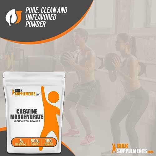 BulkSupplements.com Creatine Monohydrate Powder - Creatine Pre Workout, Creatine for Building Muscle - 5g (5000mg) of Micronized Creatine Powder per Serving, Creatine Monohydrate 500g (1.1 lbs) - Image 3