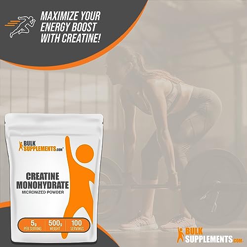 BulkSupplements.com Creatine Monohydrate Powder - Creatine Pre Workout, Creatine for Building Muscle - 5g (5000mg) of Micronized Creatine Powder per Serving, Creatine Monohydrate 500g (1.1 lbs) - Image 4