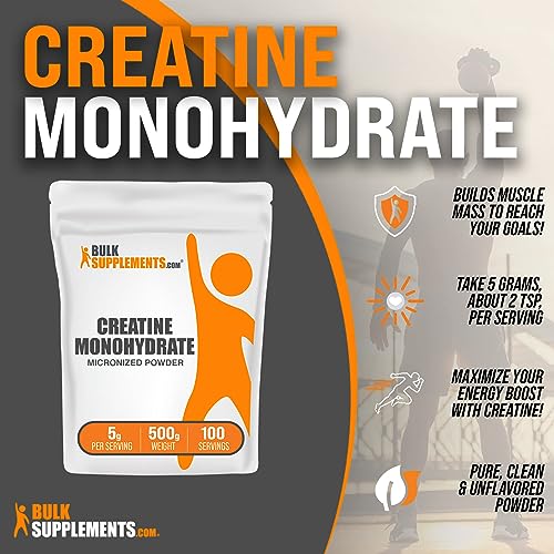 BulkSupplements.com Creatine Monohydrate Powder - Creatine Pre Workout, Creatine for Building Muscle - 5g (5000mg) of Micronized Creatine Powder per Serving, Creatine Monohydrate 500g (1.1 lbs) - Image 6