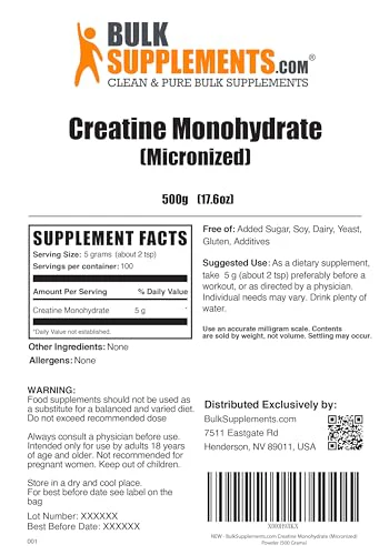 BulkSupplements.com Creatine Monohydrate Powder - Creatine Pre Workout, Creatine for Building Muscle - 5g (5000mg) of Micronized Creatine Powder per Serving, Creatine Monohydrate 500g (1.1 lbs) - Image 7