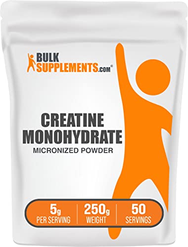 BULKSUPPLEMENTS.COM Creatine Monohydrate Powder - Micronized Creatine Monohydrate, Creatine Supplement, Creatine Powder - 5g (5000mg) per Serving, Unflavored & Gluten Free, 250g (8.8 oz)