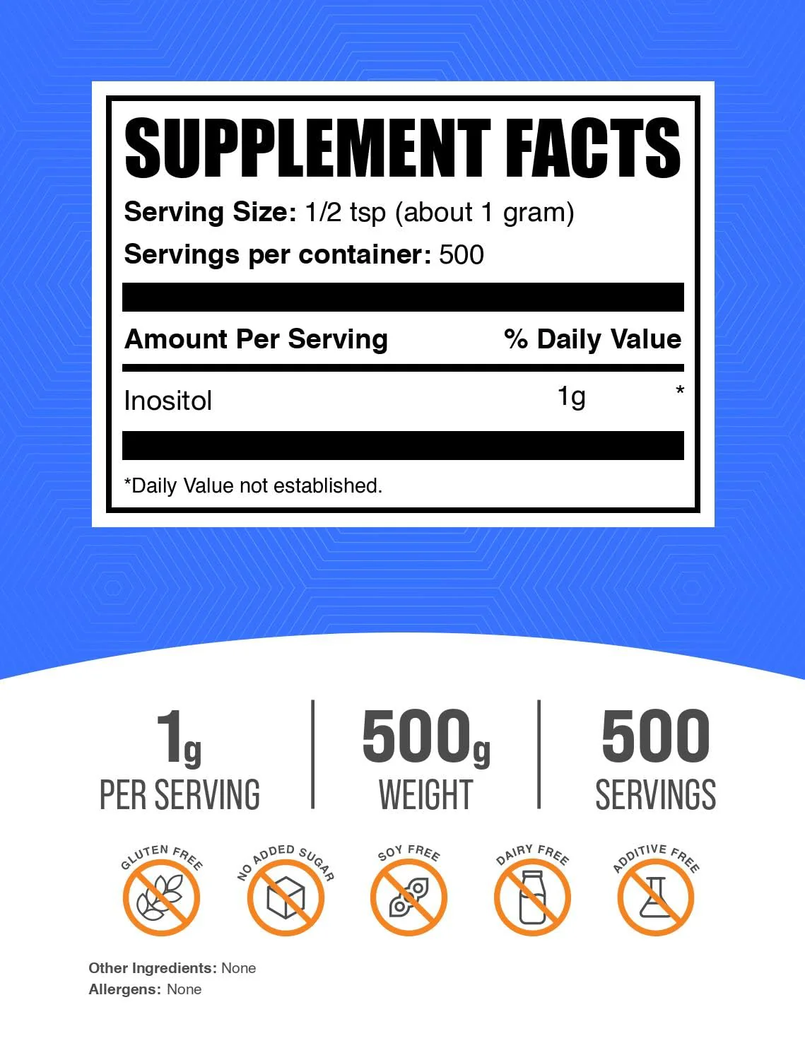 BulkSupplements.com Inositol Powder - Inositol Supplement, Vitamin B8 Supplement - Unflavored & Gluten Free, 1g per Serving, 500g (1.1 lbs) (Pack of 1) - Image 5