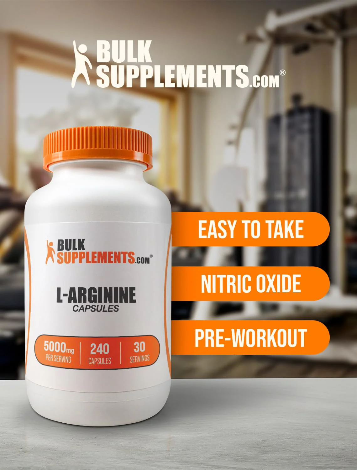 BulkSupplements.com L-Arginine Capsules - Arginine Supplement, Nitric Oxide Supplement - Gluten Free, 8 Capsules per Serving (5000mg), 240 Count (Pack of 1) - Image 4