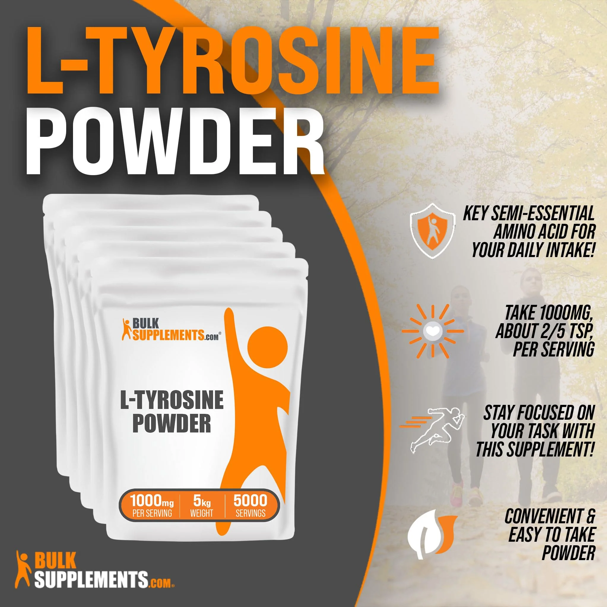 BulkSupplements.com L-Tyrosine Powder - Sports Nutrition, Amino Acid Supplement - Unflavored & Gluten Free, 500mg per Serving, 5kg (11 lbs) (Pack of 5) - Image 6