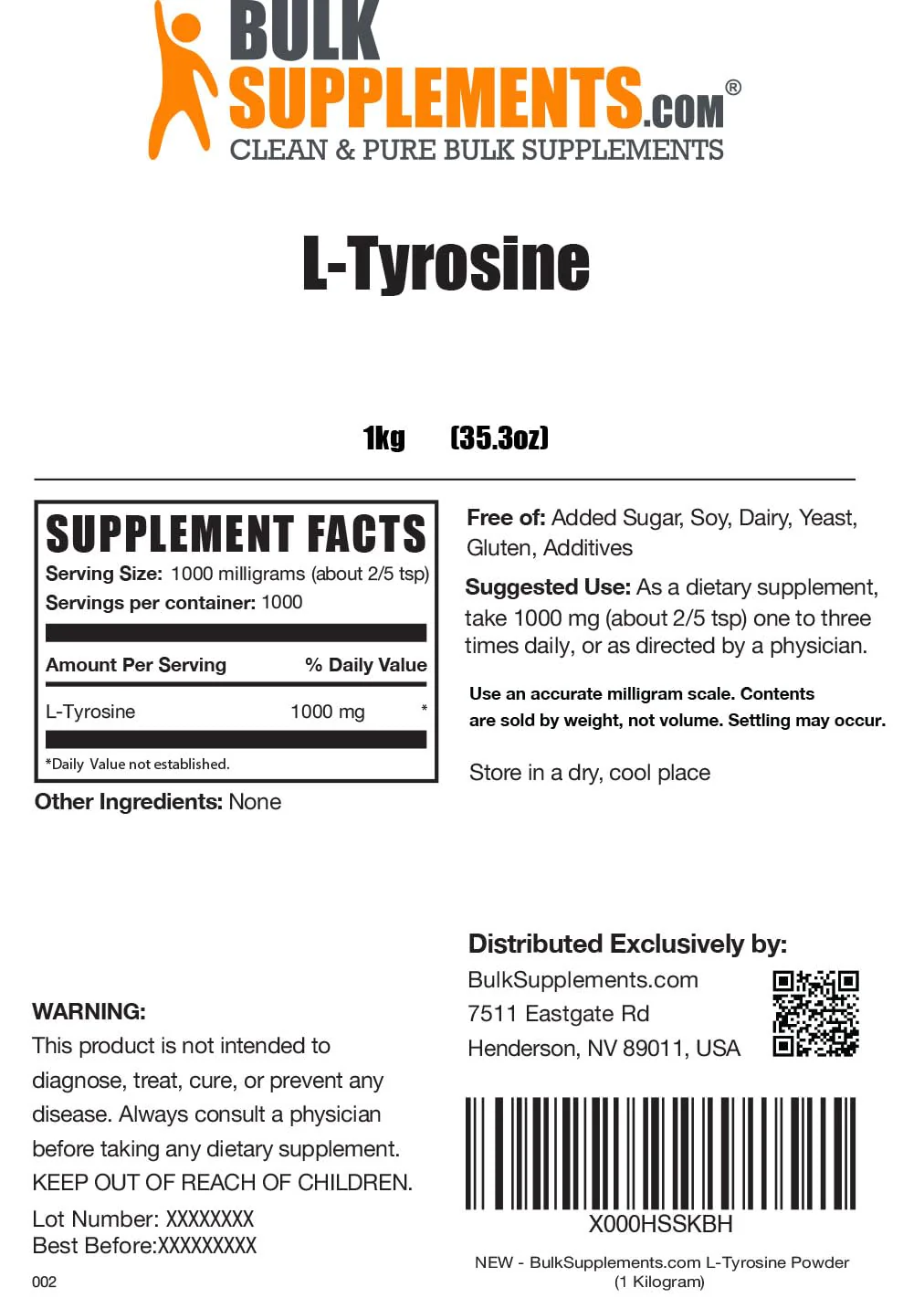 BulkSupplements.com L-Tyrosine Powder - Sports Nutrition, Amino Acid Supplement - Unflavored & Gluten Free, 500mg per Serving, 5kg (11 lbs) (Pack of 5) - Image 7