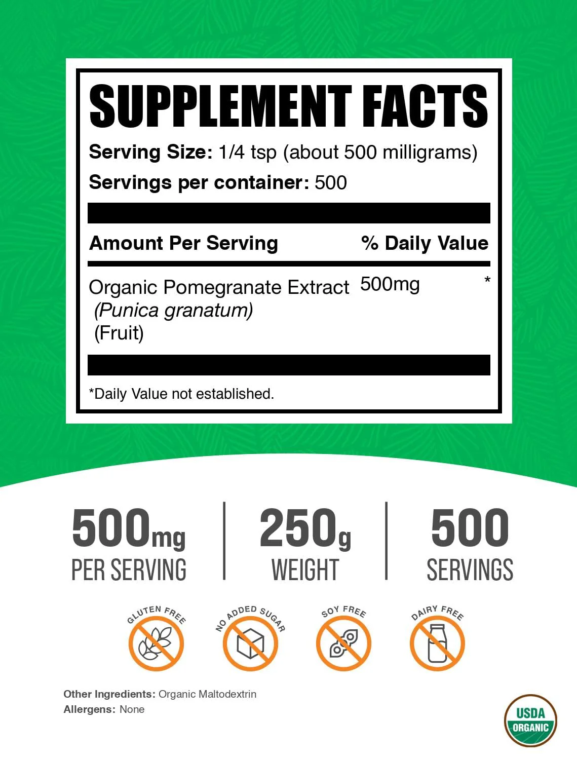 BulkSupplements.com Organic Pomegranate Extract Powder - Organic Pomegranate Powder, Polyphenols Supplement, Antioxidant Supplement - Gluten Free, 500mg per Serving, 250g (8.8 oz) (Pack of 1) - Image 2