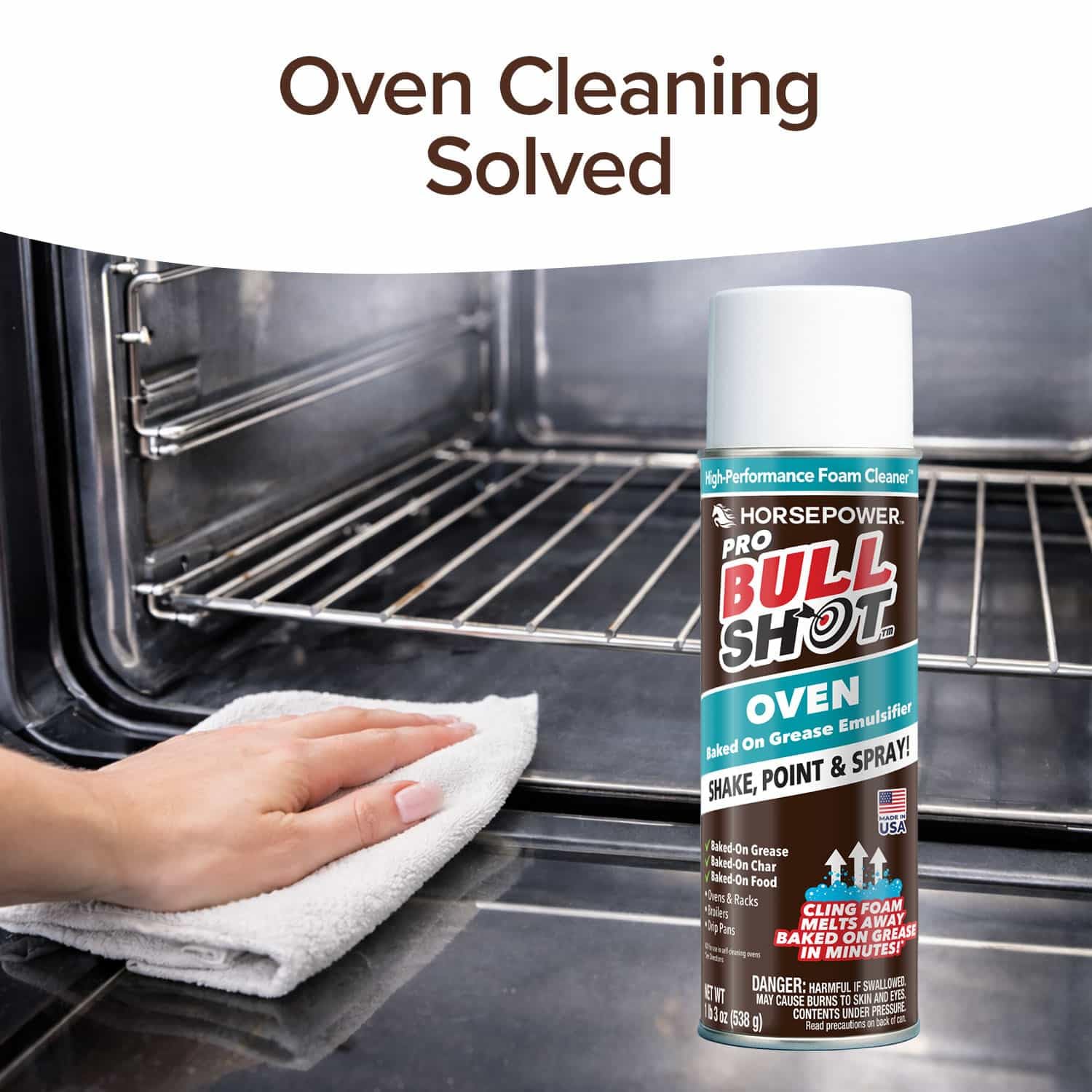 Bull Shot Oven Pro, AS SEEN ON TV, Cling Foam Melts Away Baked-On Grease, Char & Food In Minutes, Professional Strength, Shake, Point & Spray, Made in the USA, Ovens, Racks, Drip Pans & Broilers - Image 2