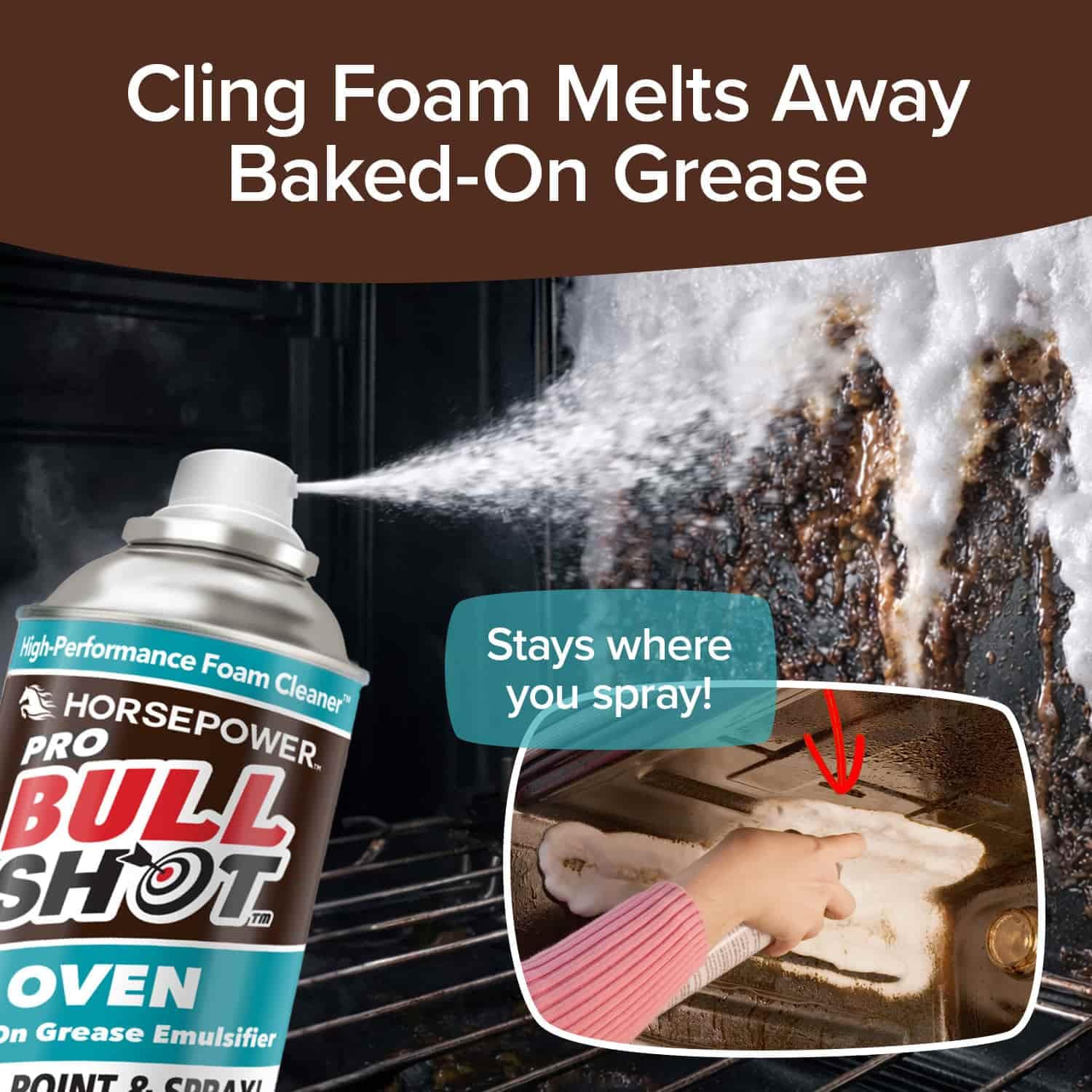 Bull Shot Oven Pro, AS SEEN ON TV, Cling Foam Melts Away Baked-On Grease, Char & Food In Minutes, Professional Strength, Shake, Point & Spray, Made in the USA, Ovens, Racks, Drip Pans & Broilers - Image 9