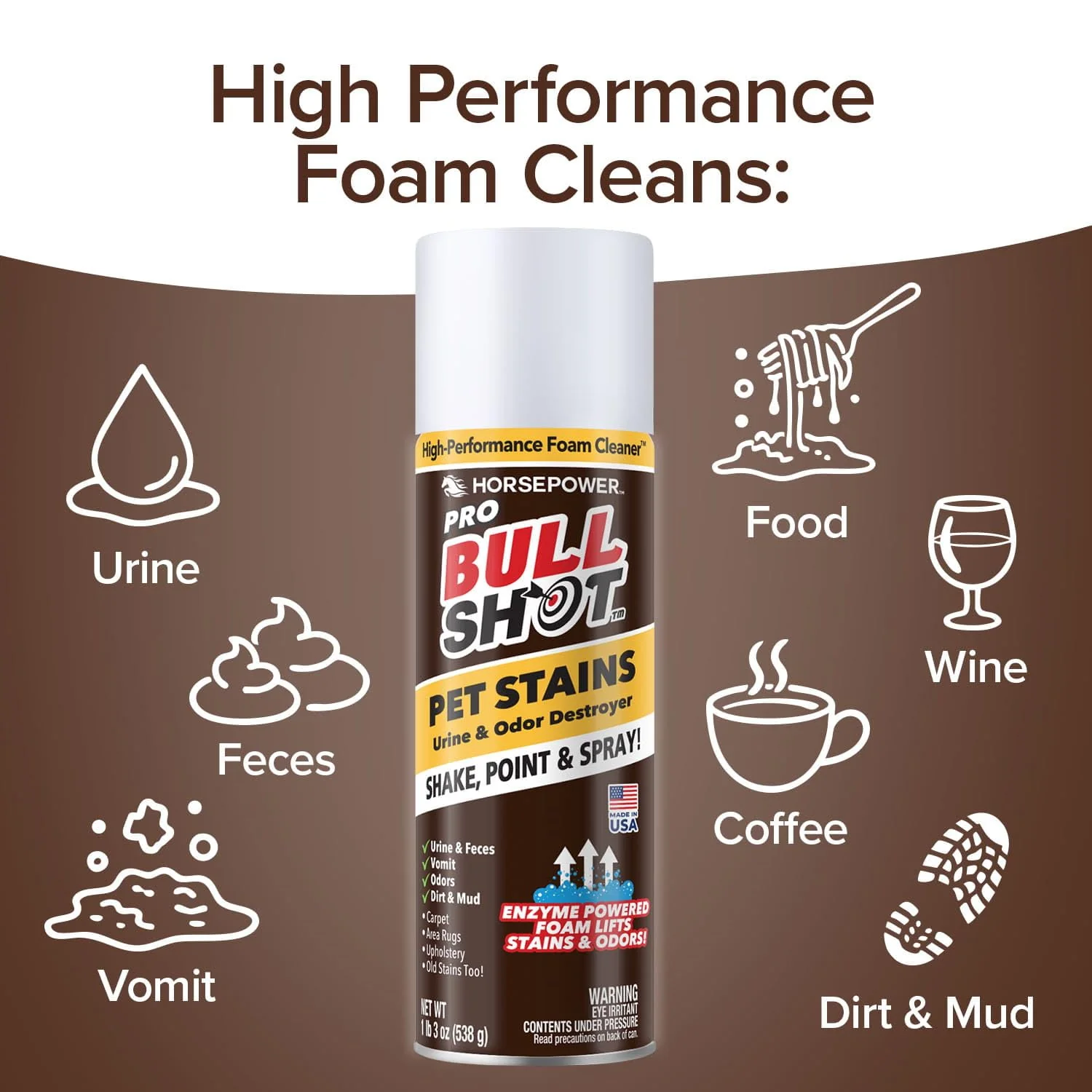 Bull Shot Pet Pro Stain Remover, AS SEEN ON TV, Urine & Odor Emulsifier, Enzyme-Powered Professional Strength Foam for Urine, Feces, Vomit, Odors, Dirt On Carpet, Area Rugs, Upholstery, Old Stains - Image 8