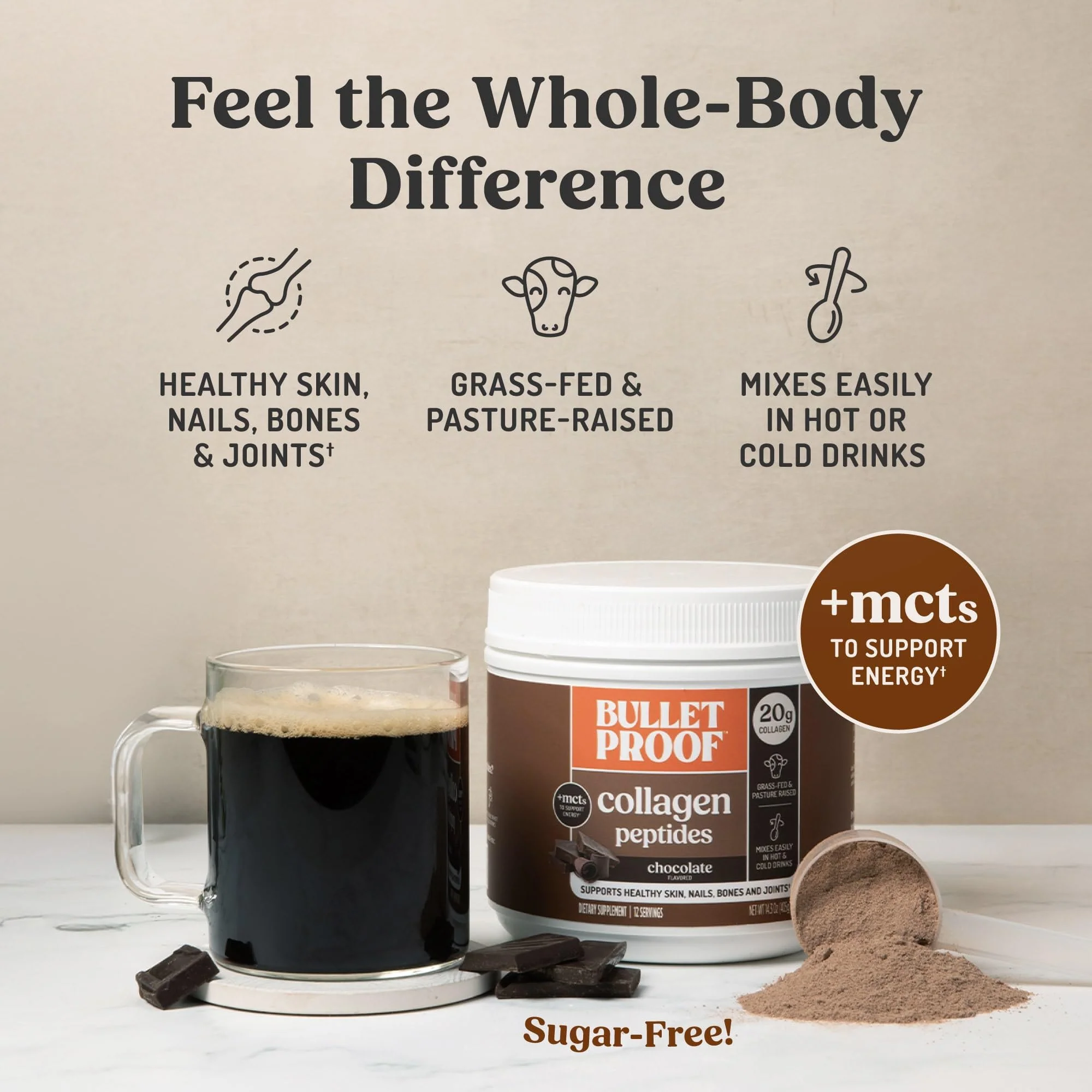 Bulletproof Chocolate Collagen Peptides Powder with MCT Oil, 14.3 Ounces, Grass-Fed Collagen Protein for Skin, Bone and Joint Support, Pasture Raised, No Added Hormones - Image 4