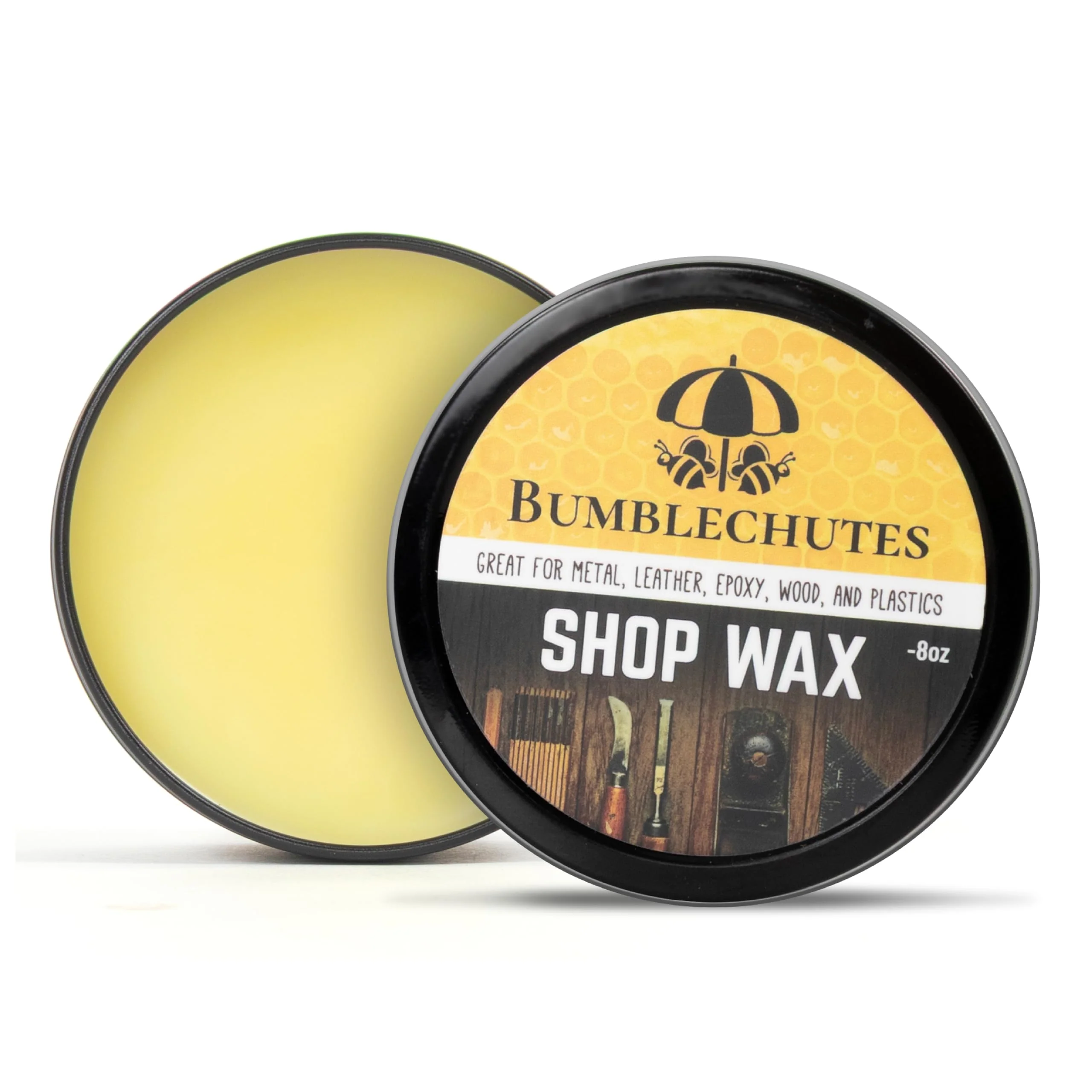 Bumblechutes All-Purpose Shop Wax - All Natural Metal and Wood Wax Finish Paste for Woodworkers, Carnauba Beeswax Wood Polish for Epoxy, Plastic, Metal, Leather, Furniture & Workshop Tools - 8 oz
