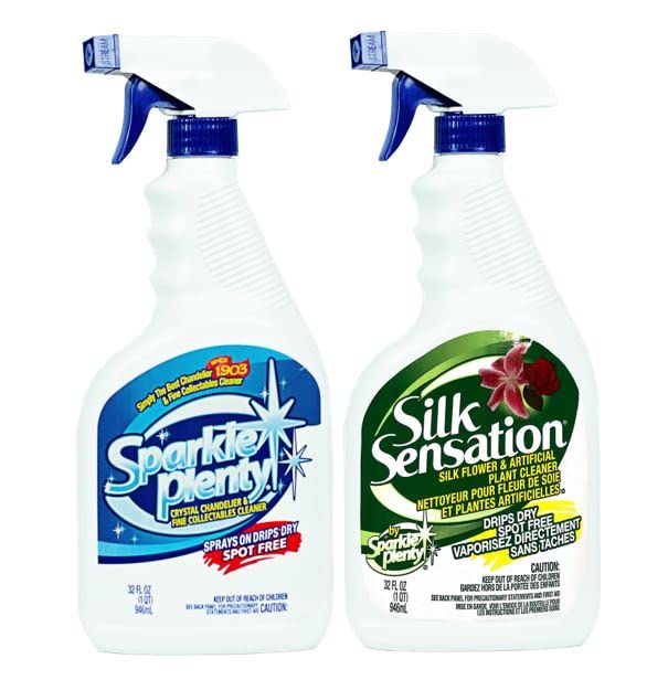 Bundle of Sparkle Plenty Chandelier Cleaner Drip Dry Spray No Wipe & Silk Plant Cleaner Spray No Wipe - Dust Cleaning Supplies for Fake Plant, Artificial Flower, Shower Glass or Window Screen (32 oz)