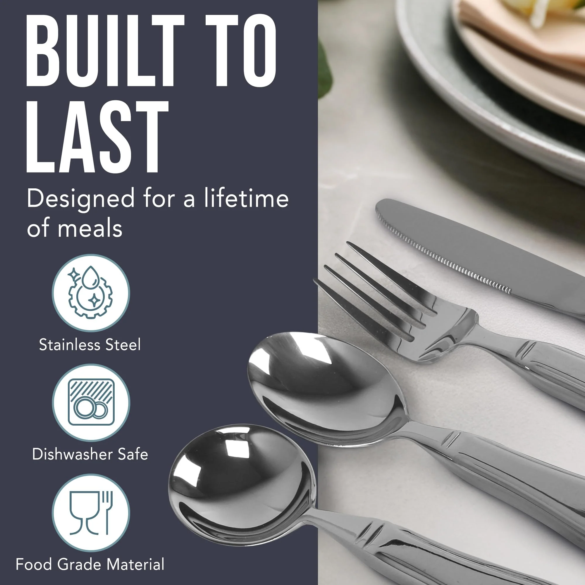 BUNMO Weighted Utensils for Hand Tremors – 4pc Adaptive Utensils for Elderly, Persons w/weak hands – Discreet Travel Wrap, Stainless Steel & Dishwasher Safe – Weighted Silverware Set - Image 4