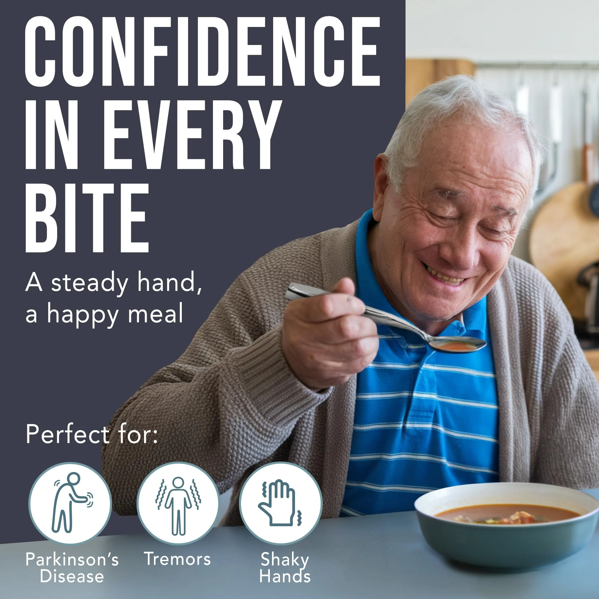 BUNMO Weighted Utensils for Hand Tremors – 4pc Adaptive Utensils for Elderly, Persons w/weak hands – Discreet Travel Wrap, Stainless Steel & Dishwasher Safe – Weighted Silverware Set - Image 6