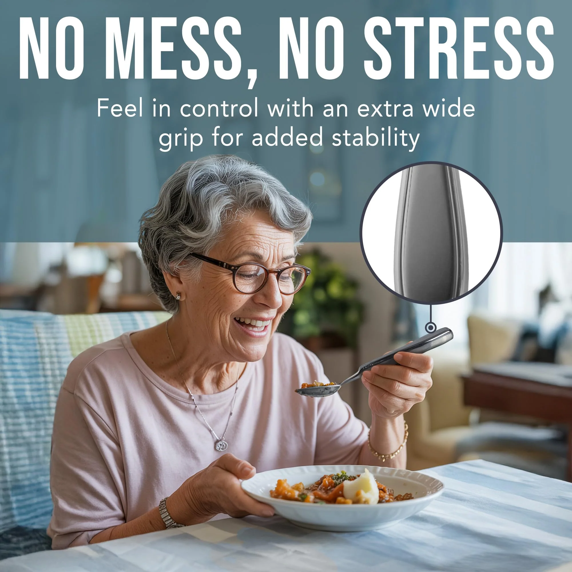 BUNMO Weighted Utensils for Hand Tremors – 4pc Adaptive Utensils for Elderly, Persons w/weak hands – Discreet Travel Wrap, Stainless Steel & Dishwasher Safe – Weighted Silverware Set - Image 7