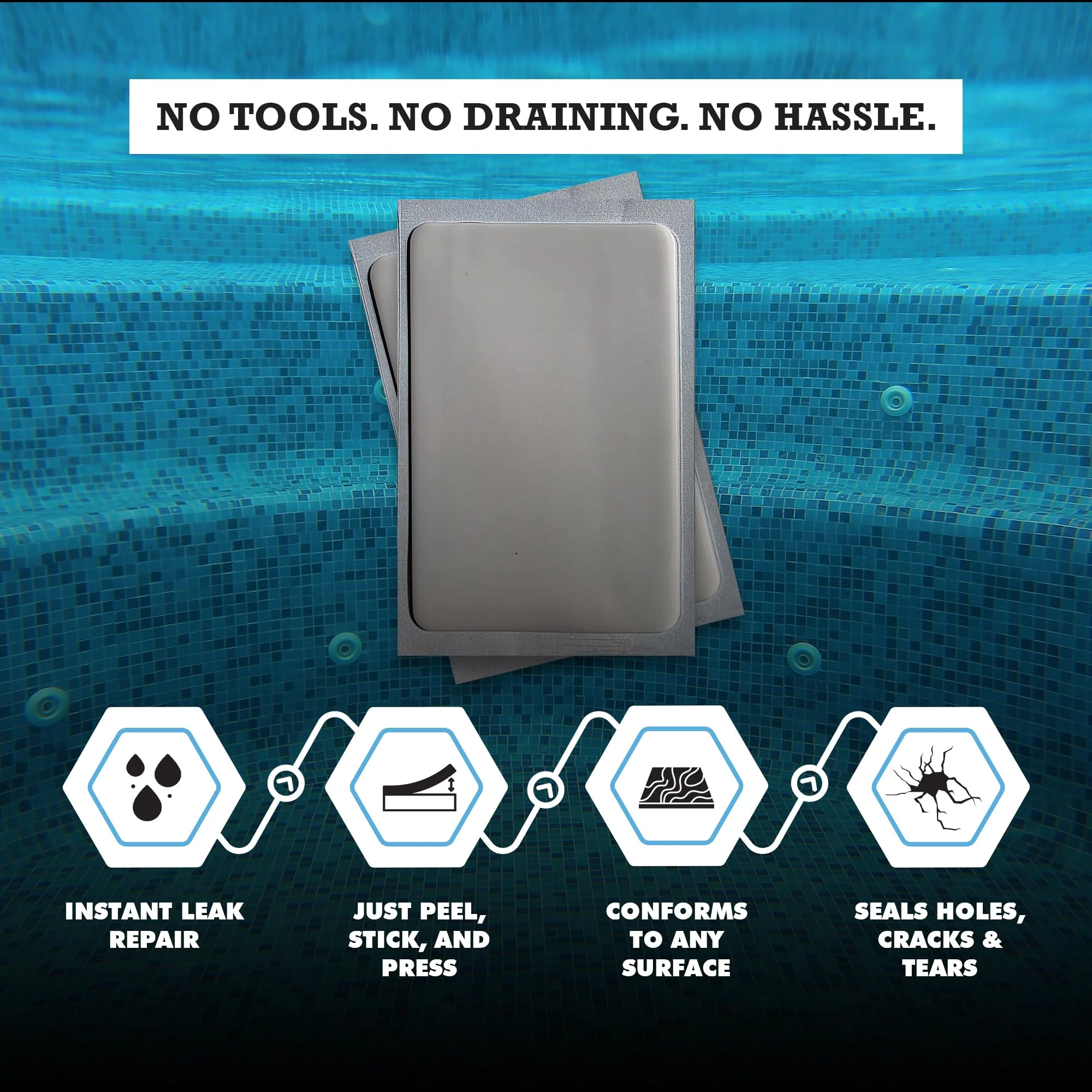 Burro Adhesives 10-Pack Waterproof White Pool Patches - Professional Grade PVC Repair Kit with 2.75" x 4" Heavy Duty Patches for Commercial & Residential Vinyl Liner Pools, Works Underwater & Dry - Image 6
