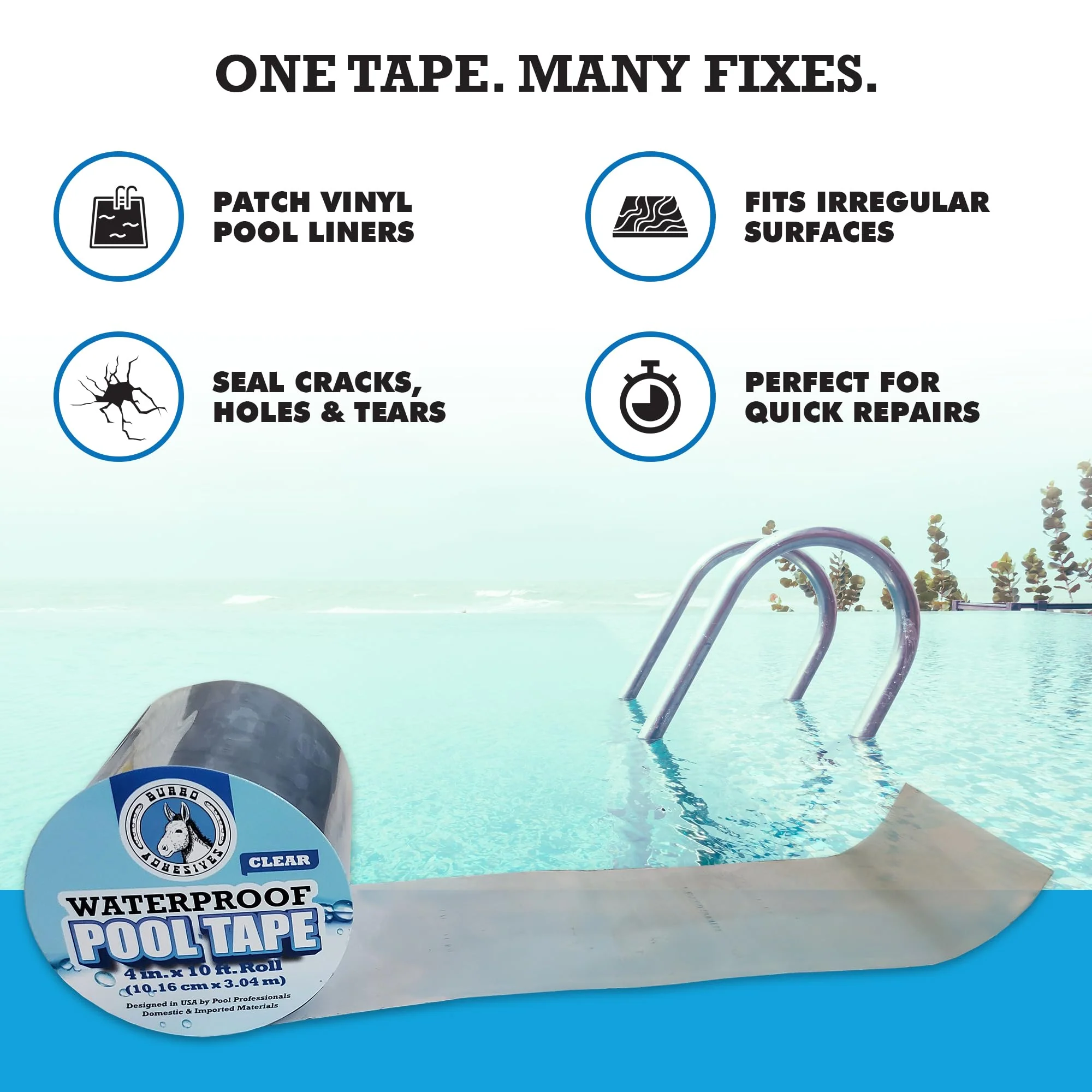 Burro Adhesives Waterproof Clear Pool Tape 4" x 10' - Heavy Duty PVC Vinyl Pool Repair for Underwater & Dry Applications, Commercial & Residential Pools, Instantly Seals Leaks - Image 4