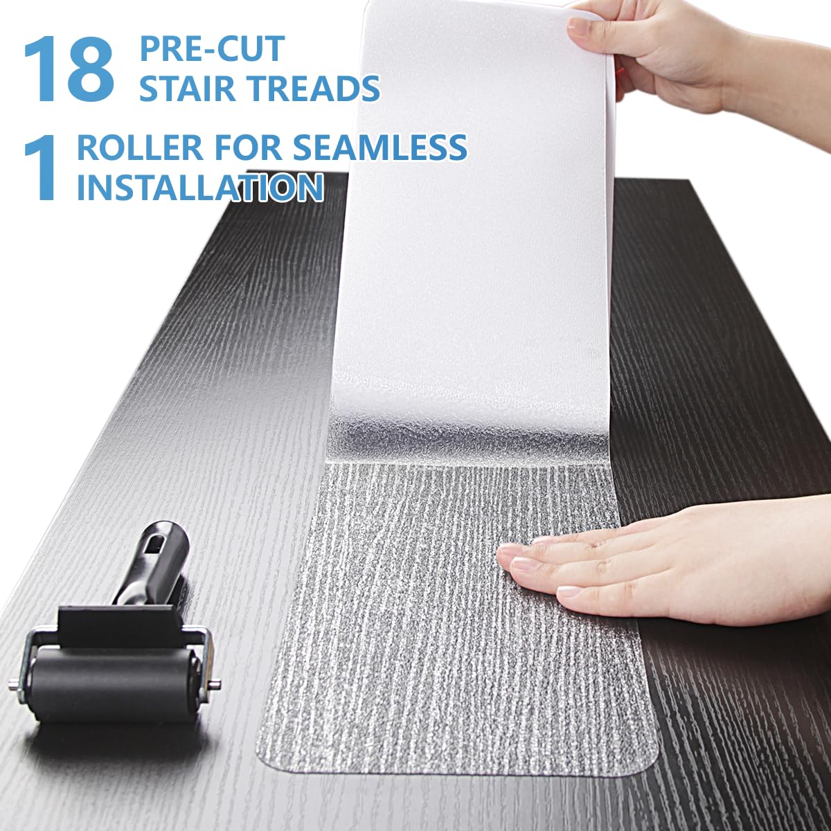 Butizone Non Slip Stair Treads 32"x4", Clear Anti Slip Strips for Wooden Steps Indoor, Transparent and Waterproof Grip Tape, Safety for Elderly, Children, and Dogs,18-Pack - Image 3