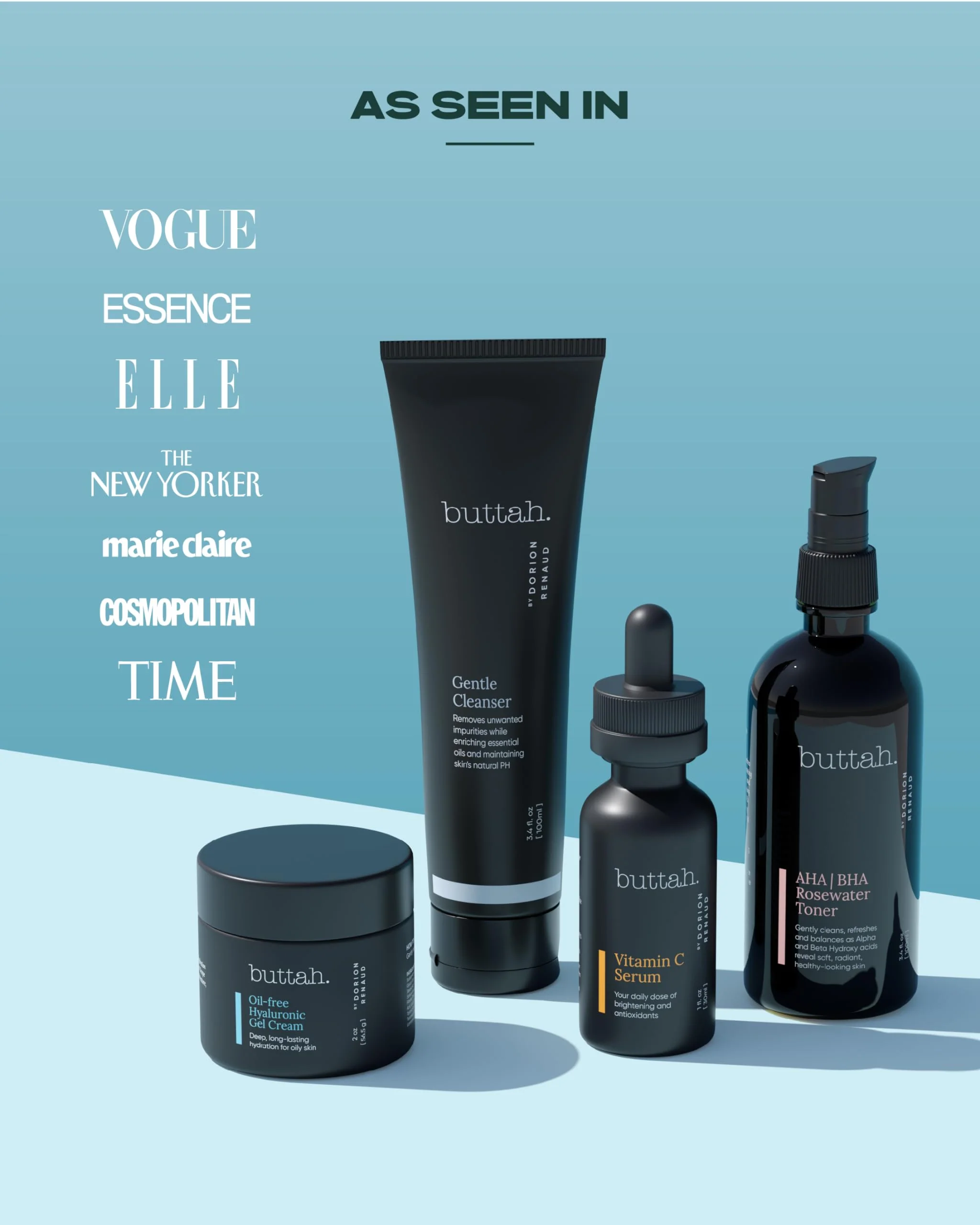 Buttah Skin Supreme Kit for Melanin Rich Skin | Oil-Free Hyaluronic Gel Cream 2 oz | Vitamin C Serum 1 oz | Cleanser 3.4 oz | Rosewater Toner 3.4 oz | Black Owned Skincare - Image 2