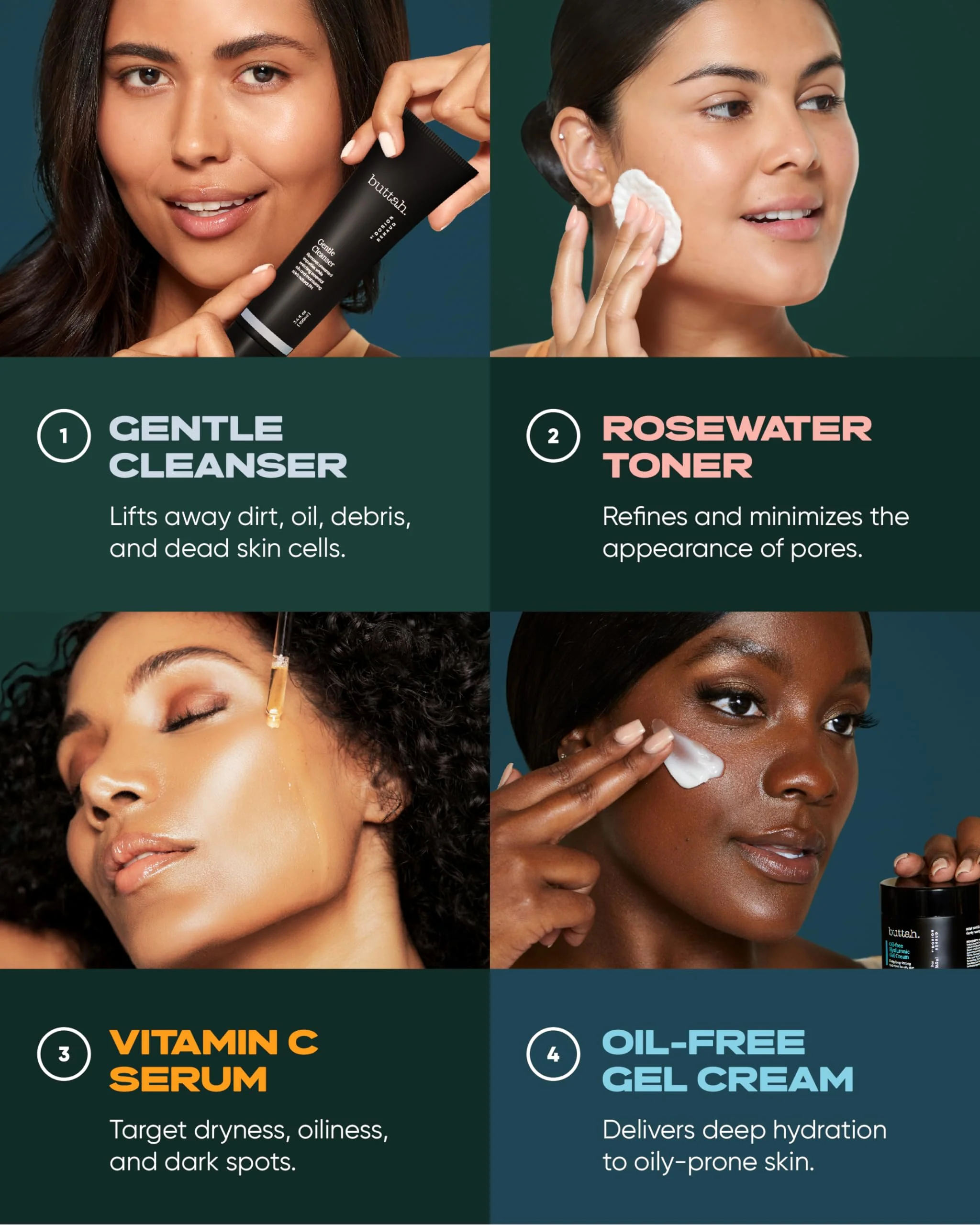 Buttah Skin Supreme Kit for Melanin Rich Skin | Oil-Free Hyaluronic Gel Cream 2 oz | Vitamin C Serum 1 oz | Cleanser 3.4 oz | Rosewater Toner 3.4 oz | Black Owned Skincare - Image 4