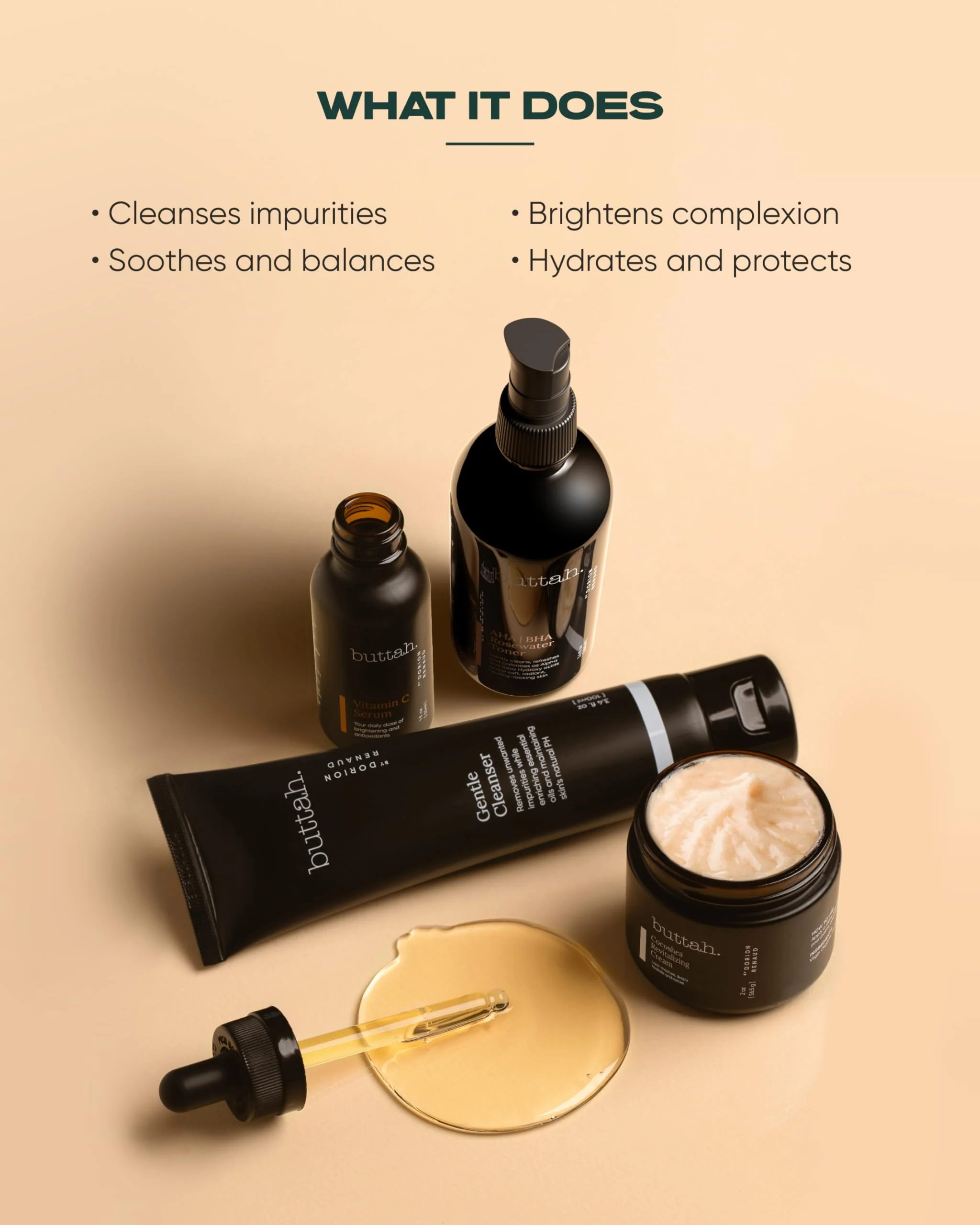 Buttah Skin Supreme Kit for Melanin Rich Skin | Oil-Free Hyaluronic Gel Cream 2 oz | Vitamin C Serum 1 oz | Cleanser 3.4 oz | Rosewater Toner 3.4 oz | Black Owned Skincare - Image 6