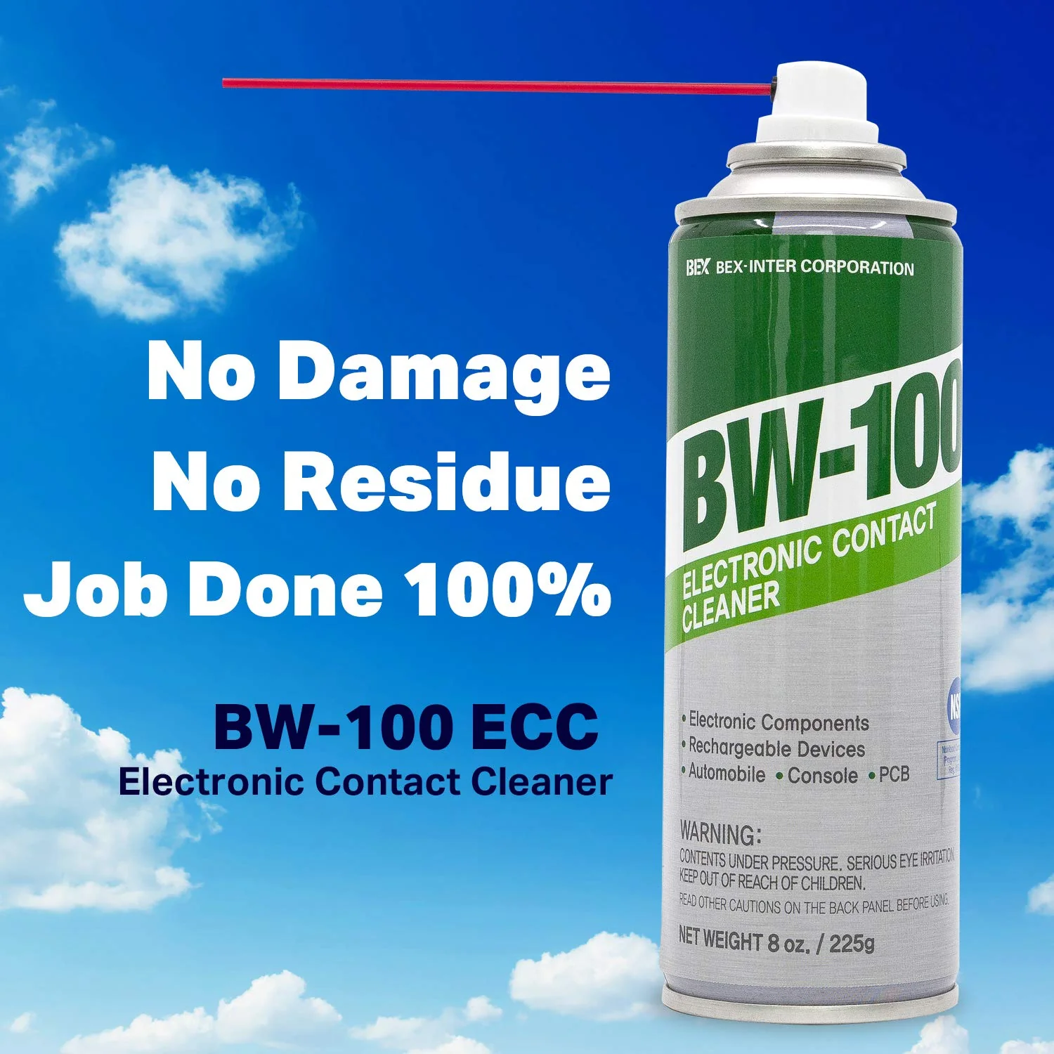 BW-100 Non-Flammable Electronic Contact Cleaner Aerosol Spray- Safely Cleans Joycons, Computers, PCB and More - Removes dust, Dirt and contaminants on Contacts - Quick Dry|8oz/225g | - Image 2