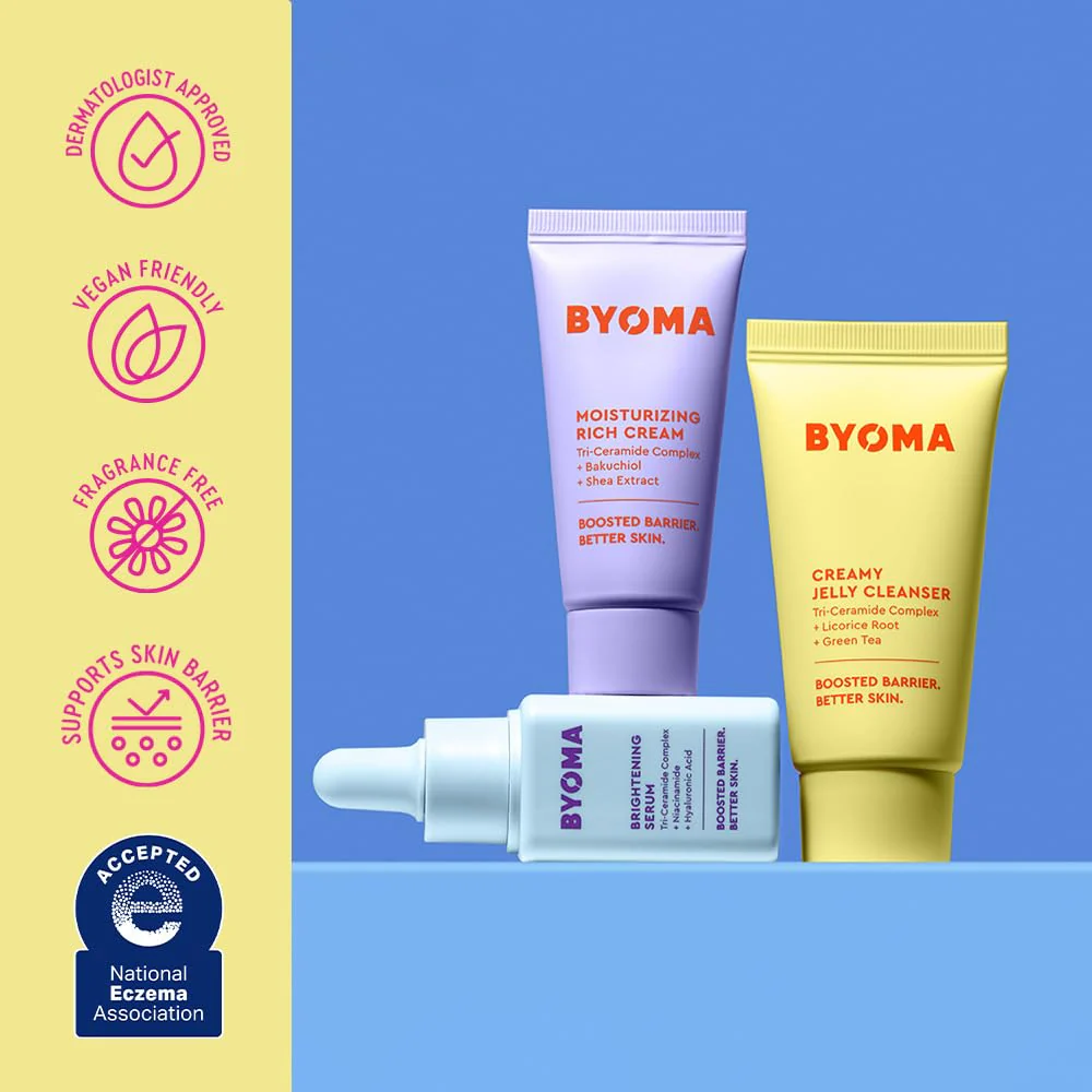 BYOMA So Bright Set - Barrier Repair Skincare Set for Brighter Skin - Creamy Jelly Cleanser, Brightening Face Serum & Ceramide Face Moisturizer - Alcohol Free Skin Care - 30ml, 15ml, 15ml - Image 4