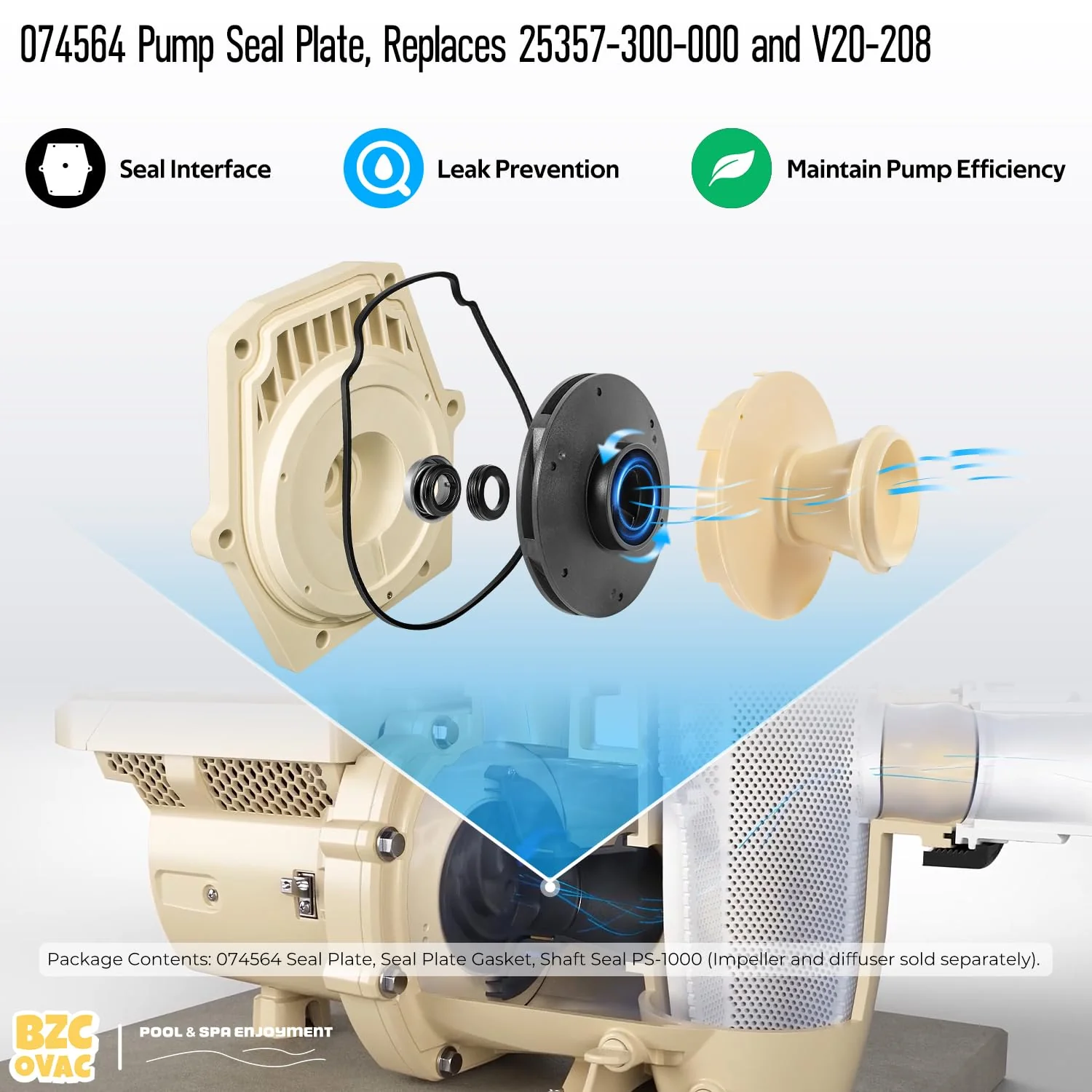 Bzcovac 074564 Seal Plate Kit Compatible with Pentair Whisperflo & Intelliflo Pool Pumps, Includes PS-1000 & Seal Plate Gasket, Replaces 25357-300-000 V20-208 - Image 8