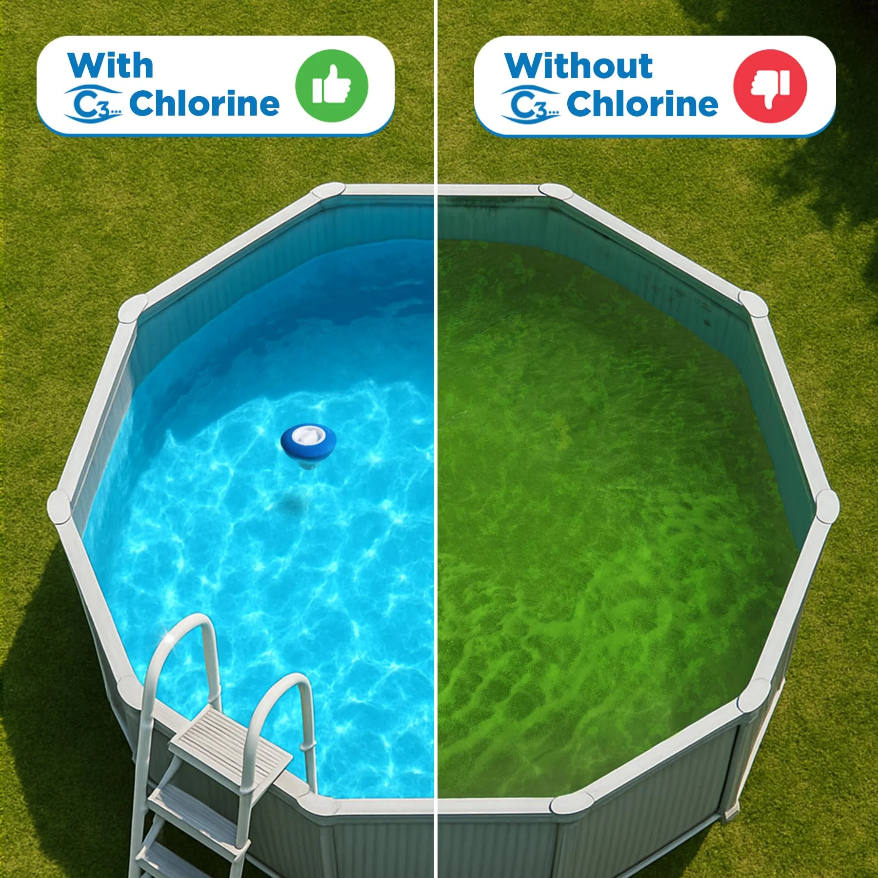 C3… 40 lbs. 3" Stabilized Chlorine Tabs for Swimming Pools | Easy to Use for Above Ground or Inground Pool | Slow Dissolving Individual Chlorinating Tablets | 40 Pound Bucket - Image 2