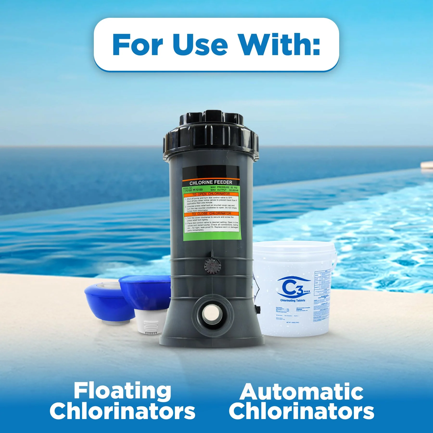 C3… 40 lbs. 3" Stabilized Chlorine Tabs for Swimming Pools | Easy to Use for Above Ground or Inground Pool | Slow Dissolving Individual Chlorinating Tablets | 40 Pound Bucket - Image 5