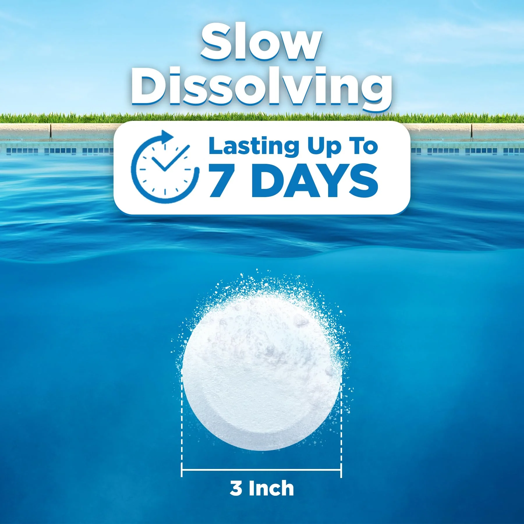 C3… 40 lbs. 3" Stabilized Chlorine Tabs for Swimming Pools | Easy to Use for Above Ground or Inground Pool | Slow Dissolving Individual Chlorinating Tablets | 40 Pound Bucket - Image 7