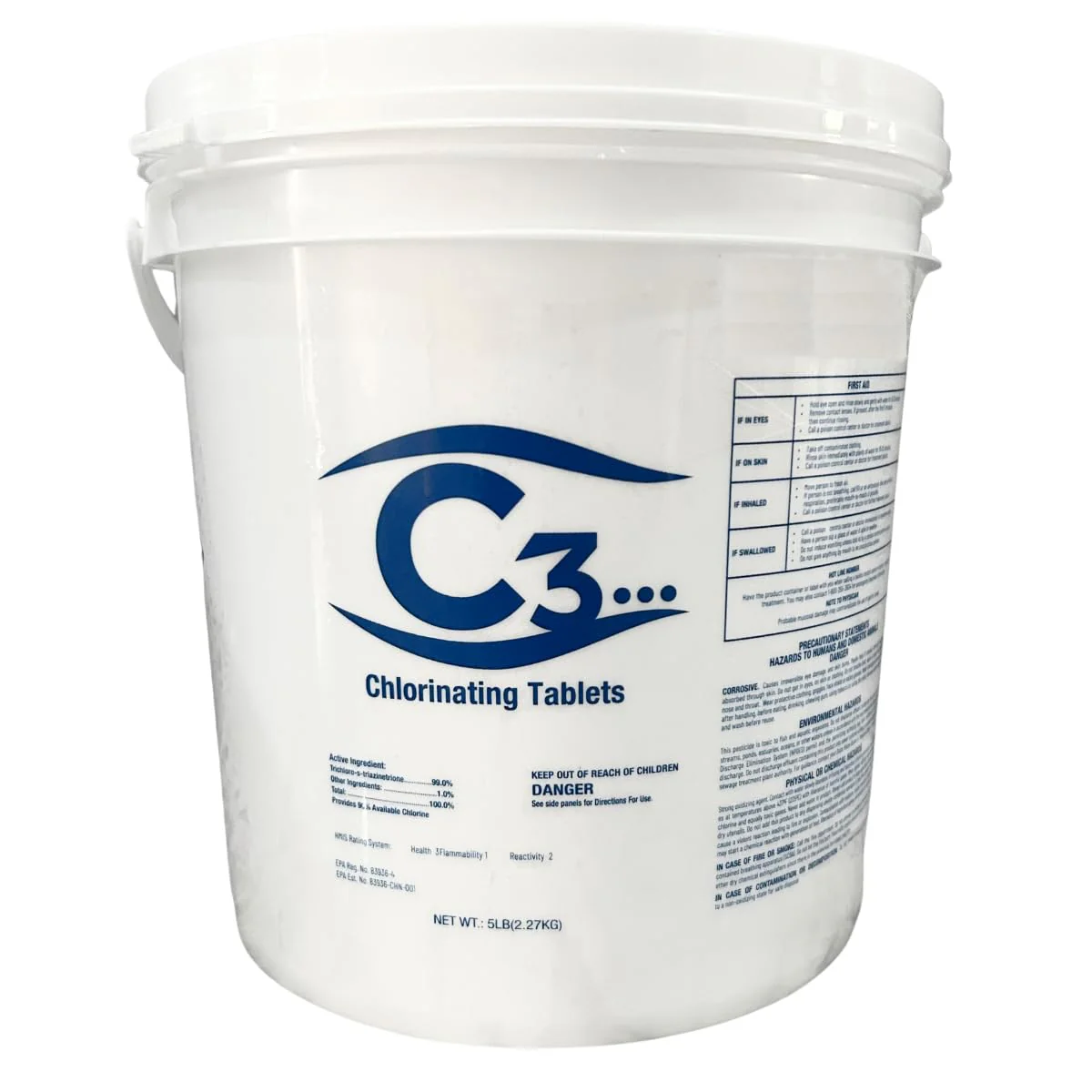 C3-5lb Chlorine Tablets, 3 Inch | Swimming Pool & Spa Chlorine Tablets | Long-Lasting, Slow Dissolving, Individually Wrapped Chlorine Tabs | Tri-Chlor 3 Inch Tablets Pool Cleaner