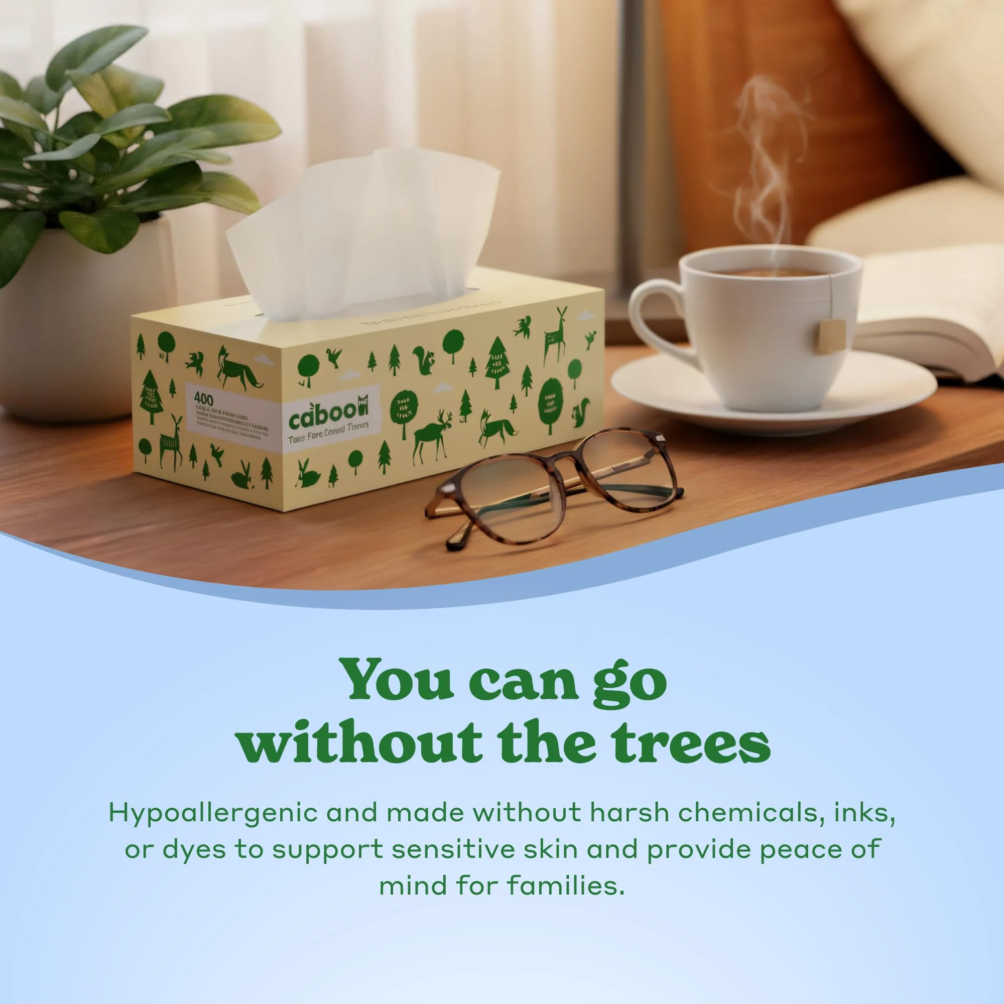 Caboo Tree Free Facial Tissue Paper, Tree Free, Eco Friendly 3 Ply Tissue Flat Box - 120 Sheets Per Box, Total of 4 Boxes, 480 Total Tissues - Image 6