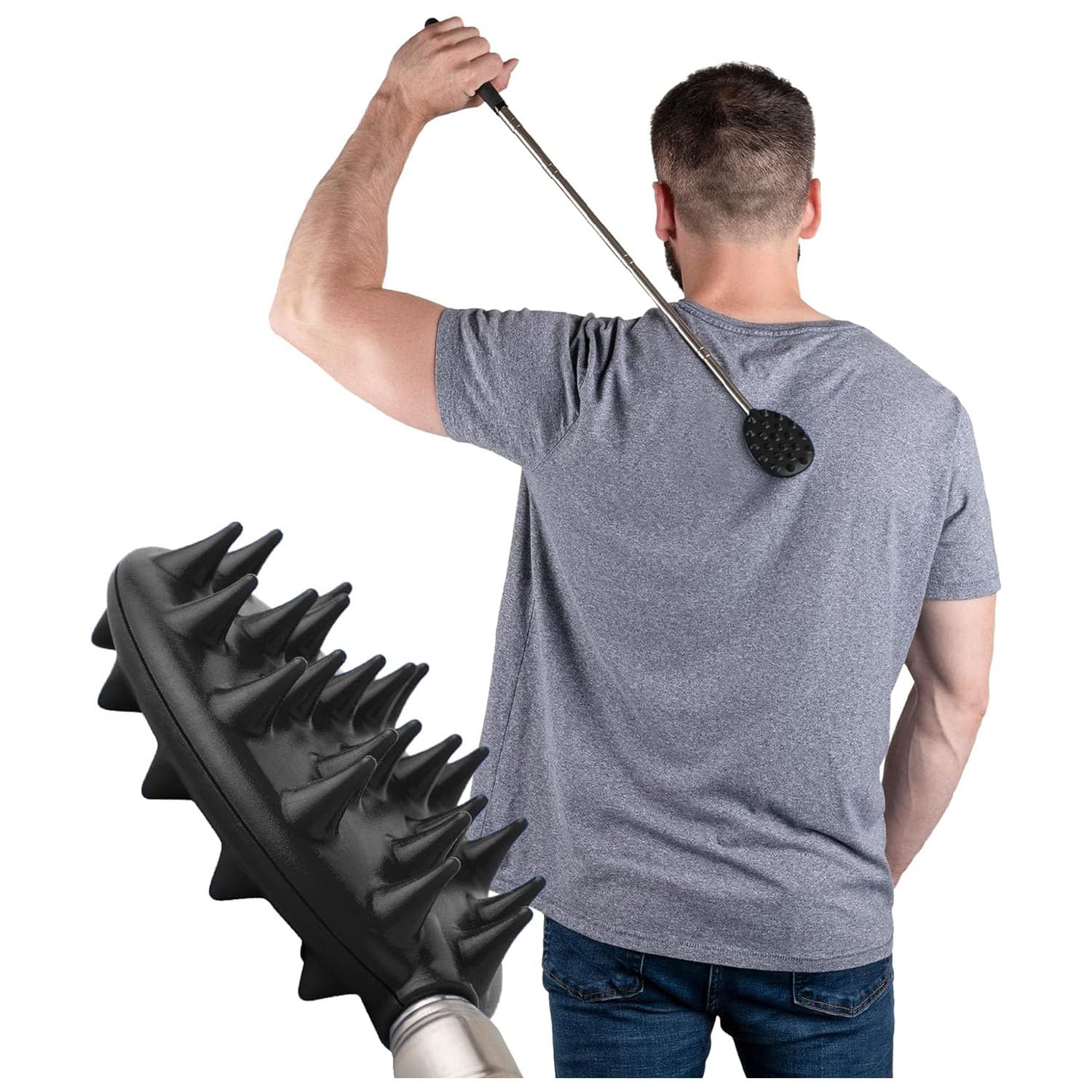 Cactus Scratcher Extendable Big Stick Back Scratcher - Extends 29" Long Double Sided Retractable Scratching Tool for Hand, Neck, Head, and Body - Universal Gift for Family, Pets, and Friends, Black - Image 2