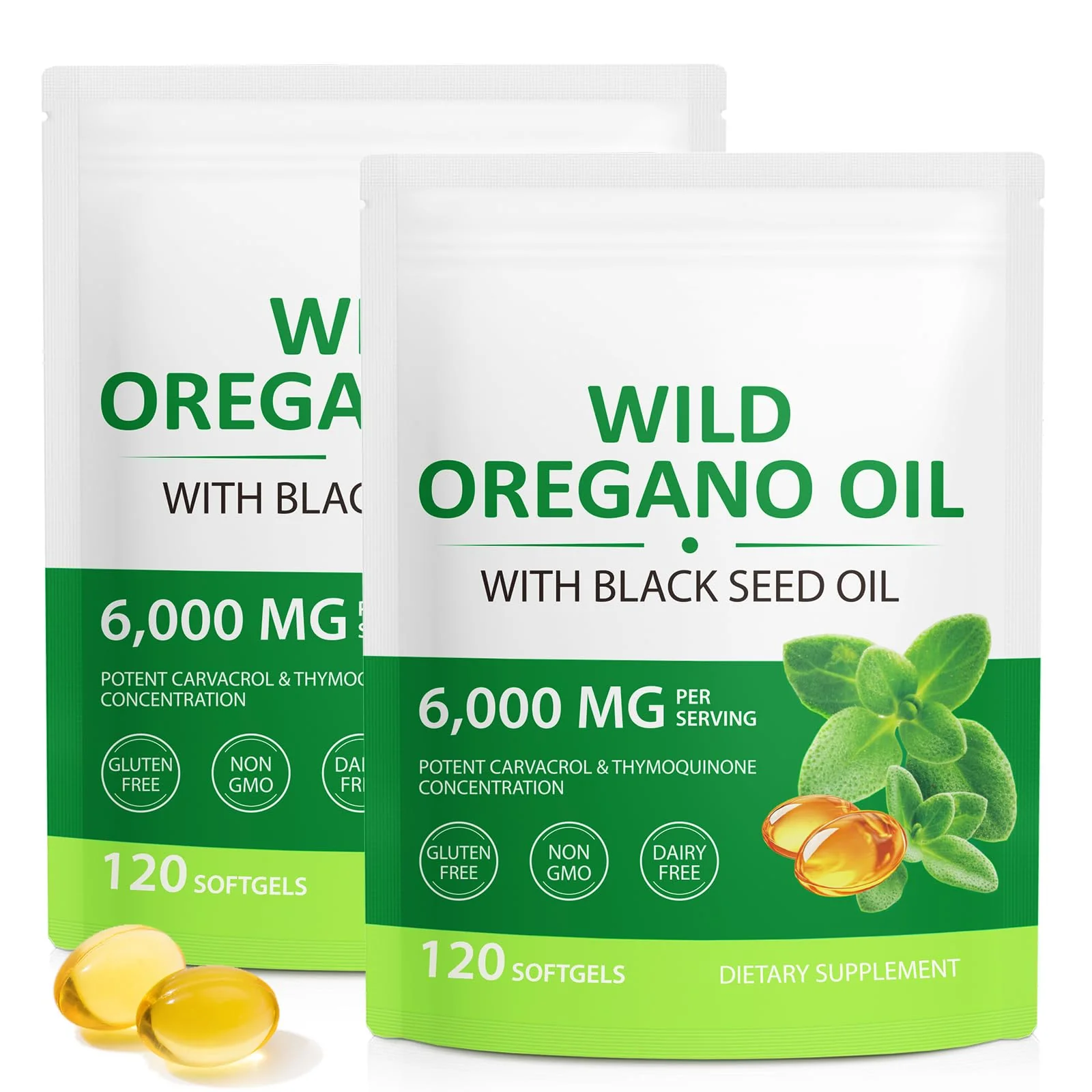 Cacukn Oil of Oregano Capsules with Black Seed Oil, 6000mg Oregano Oil & 200mg Black Seed Oil per Serving, Immune Support, Non-GMO, Gluten Free, 240 Softgels