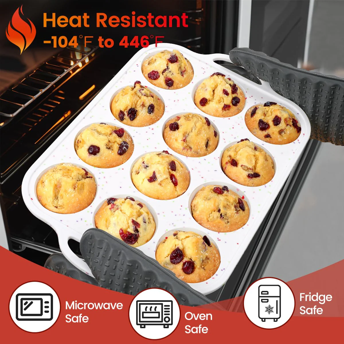 CAKETIME 12 Cups & 24 Cups Silicone Muffin Pan with Metal Frame, Regular & Mini Muffin Pan Set for Baking 2 Pack - Image 4