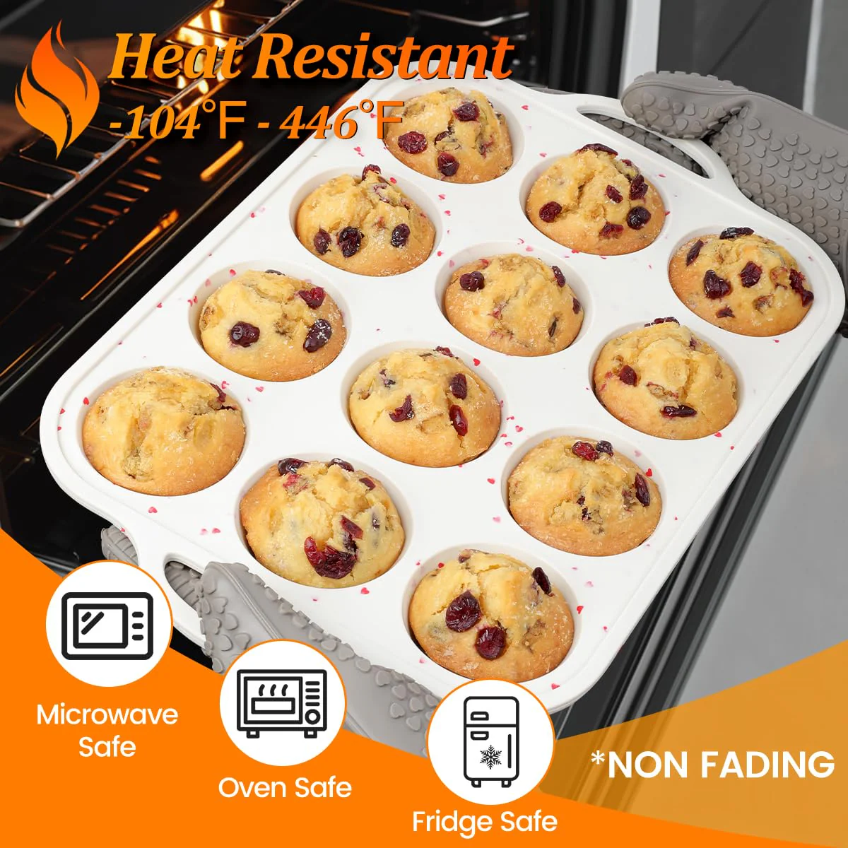 CAKETIME Regular Size Muffin Pan with Metal Reinforced Frame, Silicone Cupcake Pan Easy to Handle Nonstick 12 Cups Silicone Muffin Pans for Baking BPA Free 2 Pack - Image 2