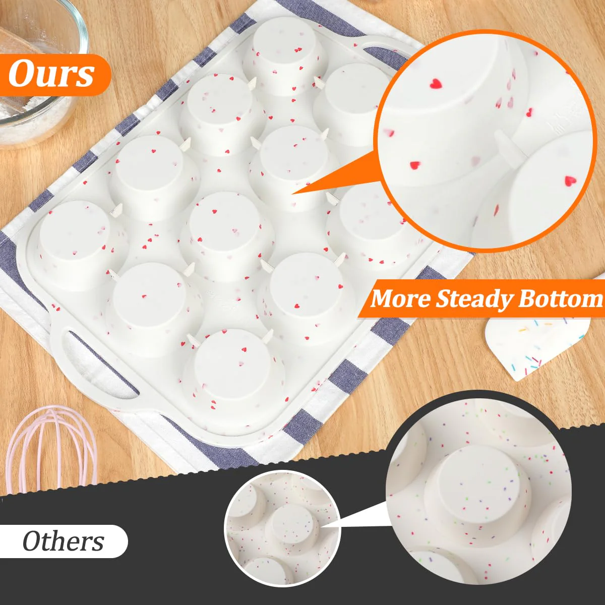 CAKETIME Regular Size Muffin Pan with Metal Reinforced Frame, Silicone Cupcake Pan Easy to Handle Nonstick 12 Cups Silicone Muffin Pans for Baking BPA Free 2 Pack - Image 4