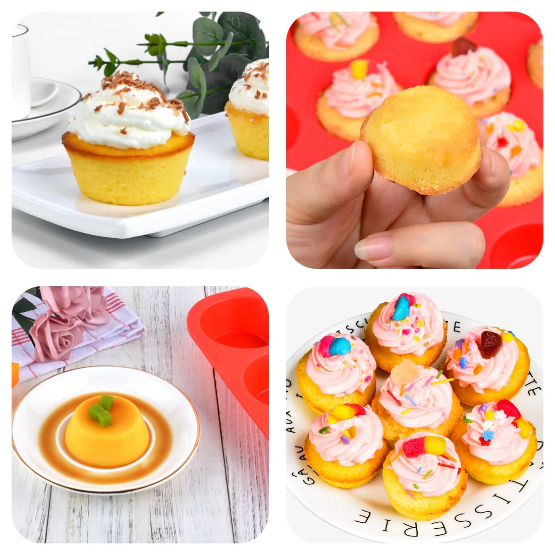 CAKETIME Silicone Muffin Pan, Mini Muffin Pan, Regular 12 Cups and Mini 24 Cups Cupcake Tin Set of 2 for Baking Egg Bites - Image 3
