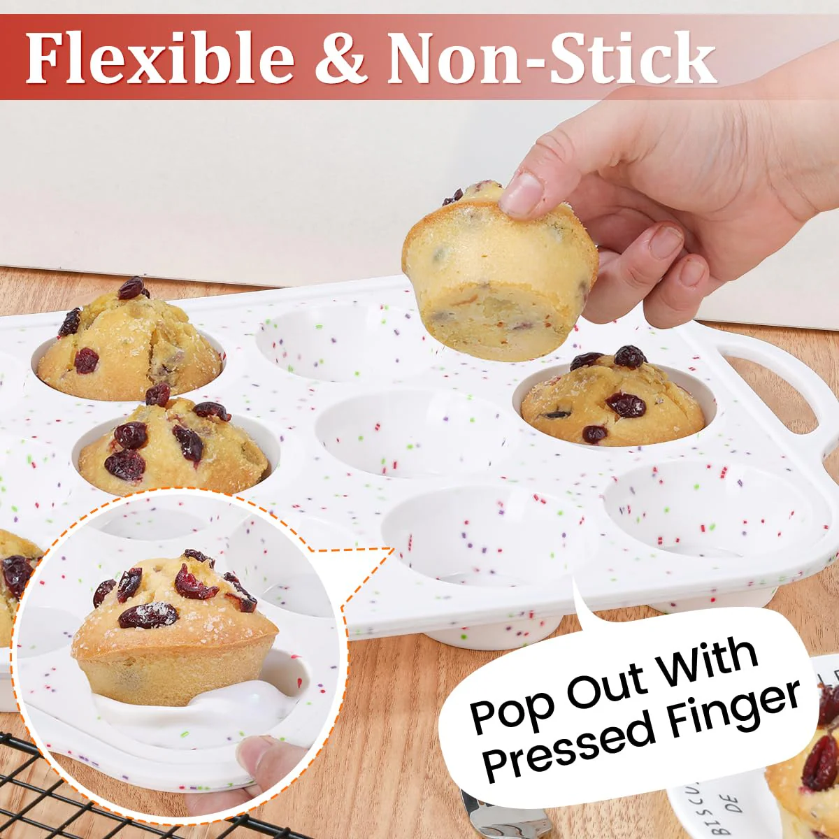 CAKETIME Silicone Muffin Pan with Metal Frame, Metal Reinforced Frame Regular Size Cupcake Pan with Handle 12 Cups Nonstick Muffin Pan for Baking BPA Free 2 Pack - Image 4