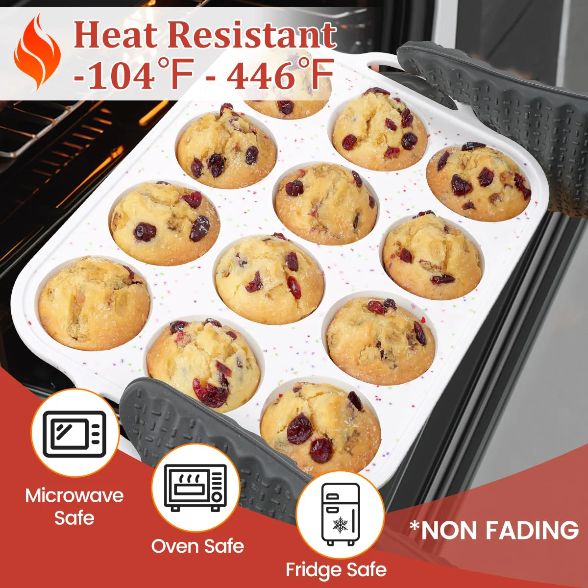 CAKETIME Silicone Muffin Pan with Metal Frame, Metal Reinforced Frame Regular Size Cupcake Pan with Handle 12 Cups Nonstick Muffin Pan for Baking BPA Free 2 Pack - Image 5