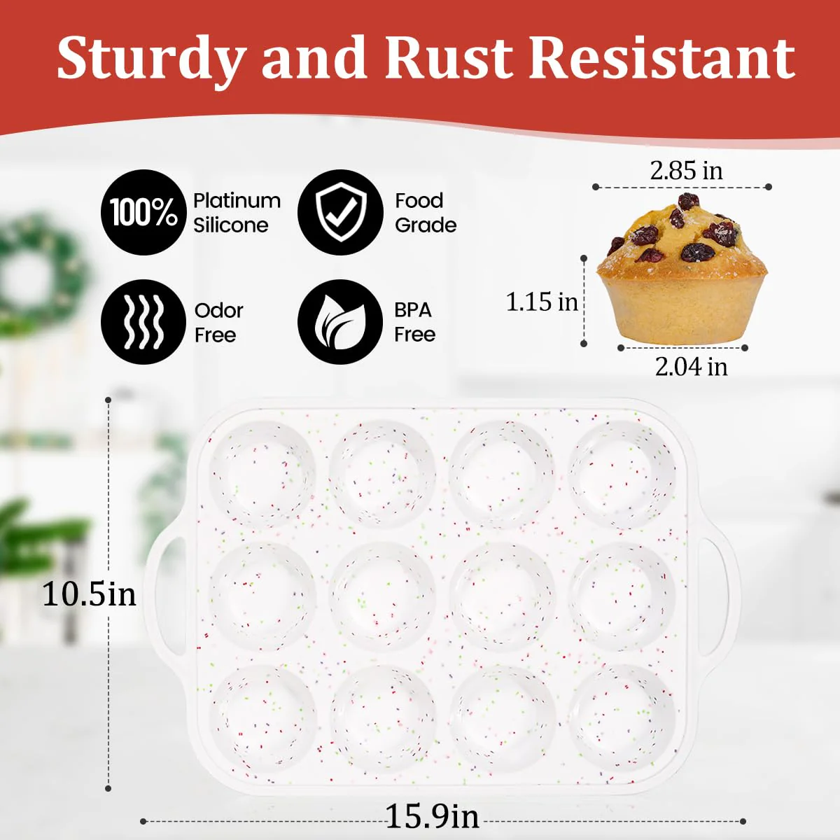 CAKETIME Silicone Muffin Pan with Metal Frame, Metal Reinforced Frame Regular Size Cupcake Pan with Handle 12 Cups Nonstick Muffin Pan for Baking BPA Free 2 Pack - Image 8
