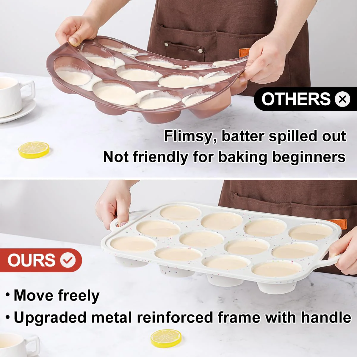 CAKETIME Silicone Muffin Pan with Metal Frame, Metal Reinforced Frame Regular Size Cupcake Pan with Handle 12 Cups Nonstick Muffin Pan for Baking BPA Free 2 Pack - Image 9