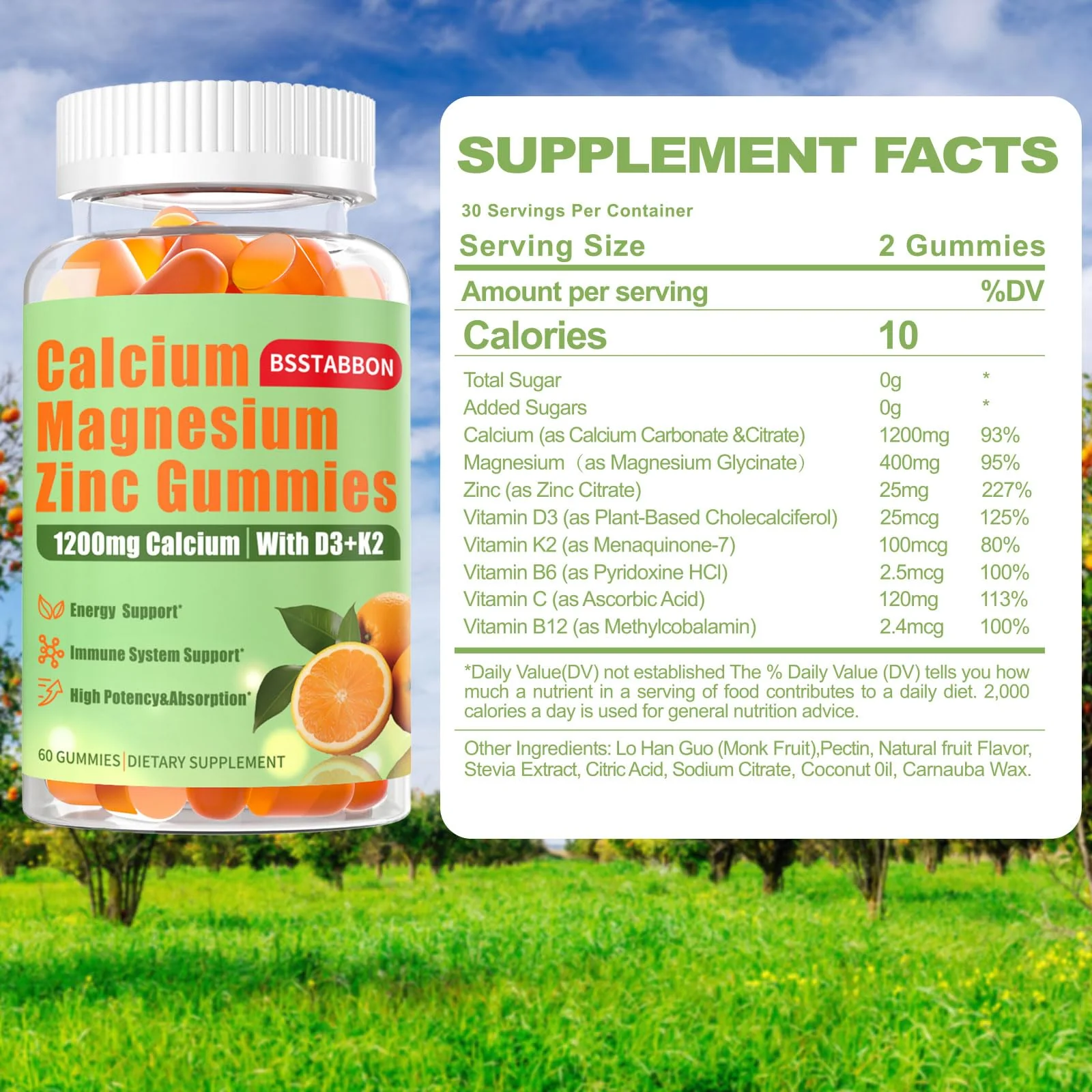 Calcium Magnesium Zinc Gummies for Adult: 1200mg Calcium Citrate 400mg Magnesium Glycinate with D3 B12 - Sugar Free High Absorption Supplement for Women Men (60 Count(Pack of 2)) - Image 6