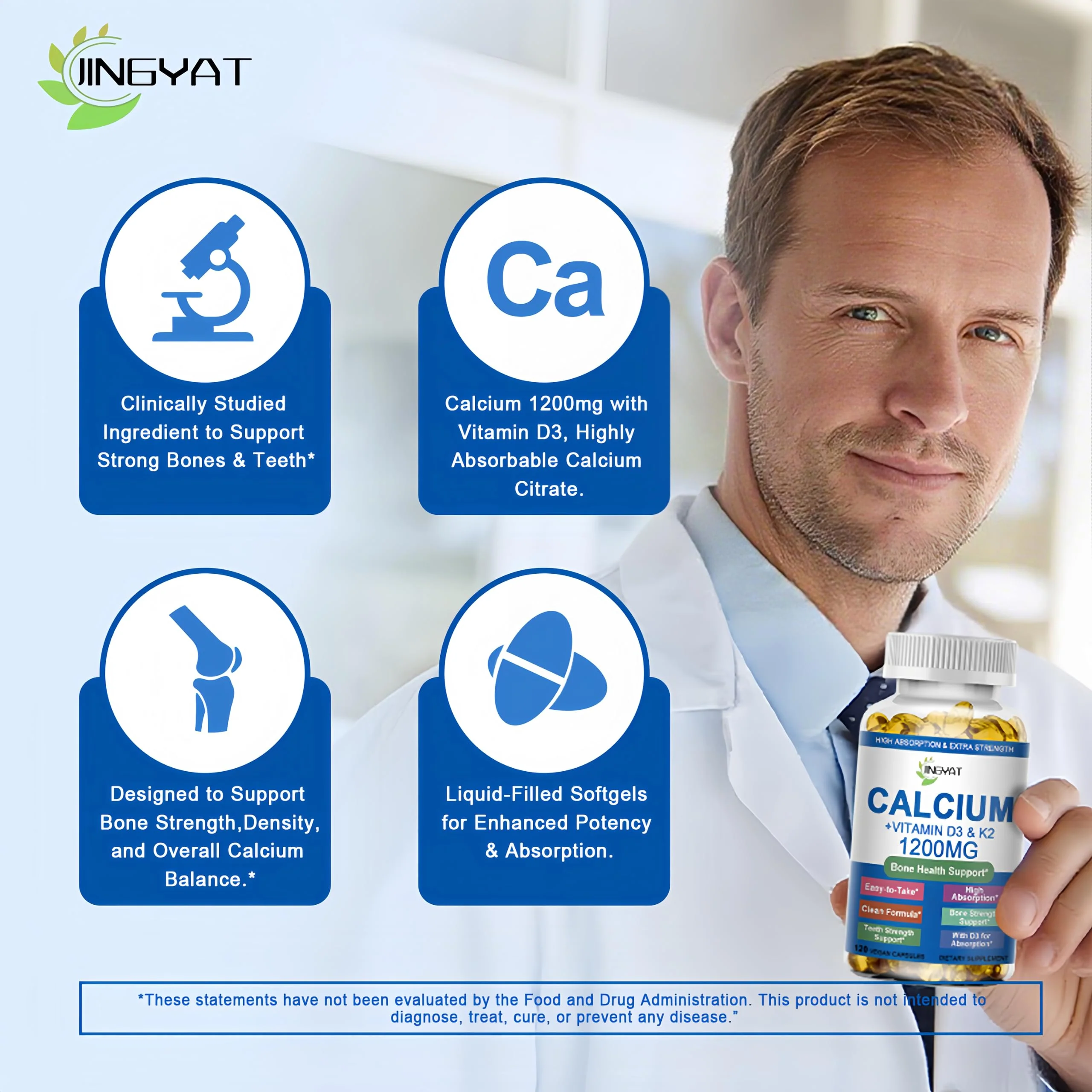 Calcium Supplements for Women - Calcium 1200 mg with Vitamin D3 & K2 - High Absorption Extra Strength Calcium Citrate for Bone Health, Strength, Density, Muscle, Heart Support - Slow Release, Non-GMO - Image 5